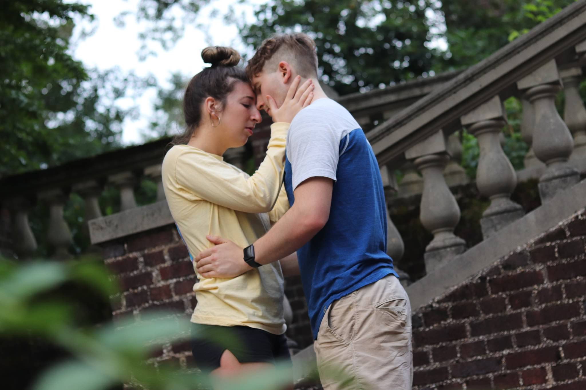 Leanne Rooney as Hamlet,  and Taylor Brigade as Ophelia, rehearsing for Schuylkill Free Shakespeare's production of The Tragedie of Hamlet by William Shakespeare.  Directed by Emily Rose Ehlinger. August 6th through August 11th at The Schuylkill County Council for the Arts on the grounds of The Historic Yuengling Mansion.