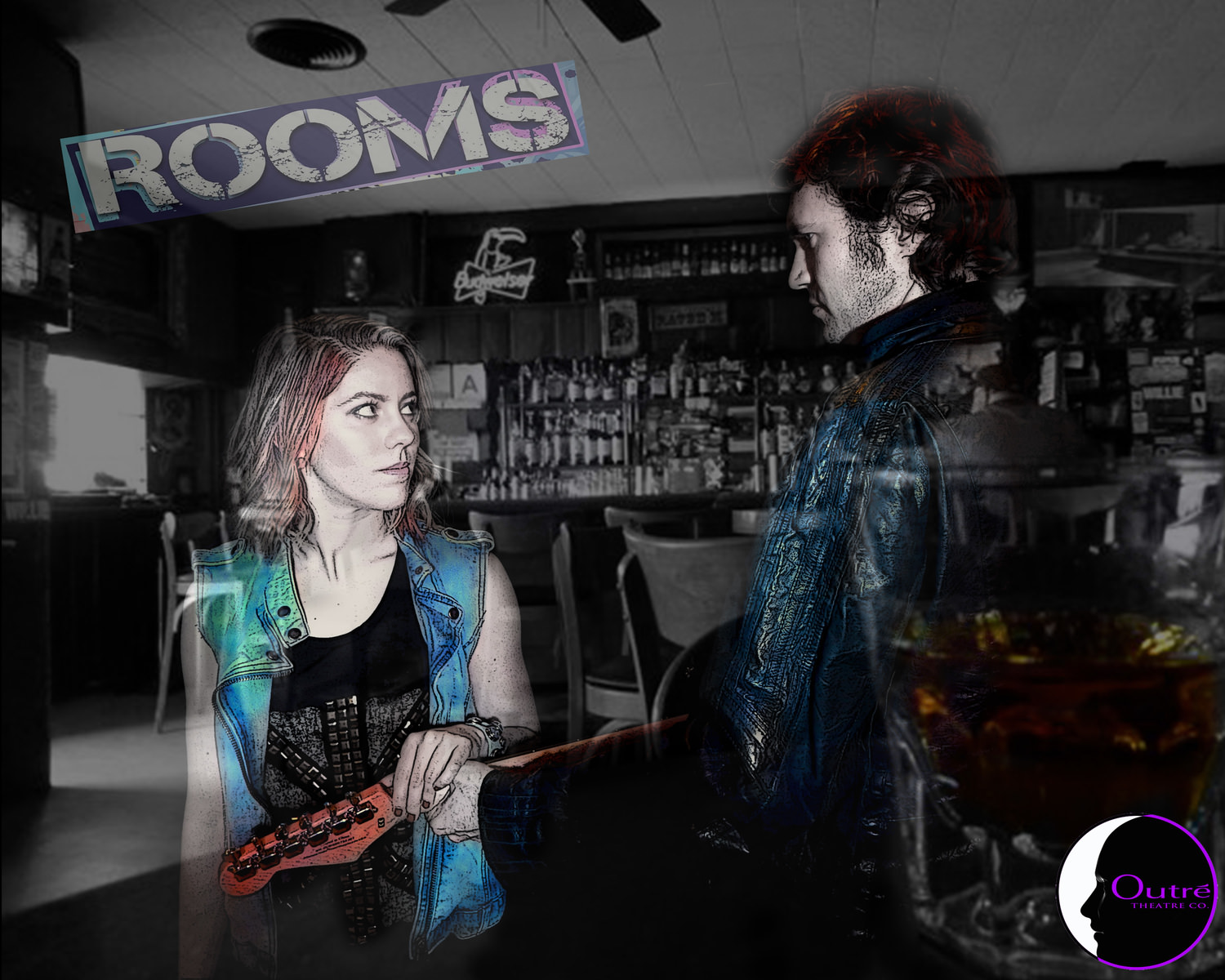 Erica Mendez as Monica  and Noah Levine as Ian in Outre' Theatre Company's production of ROOMS:A Rock Romance. Photo by Geoff Short