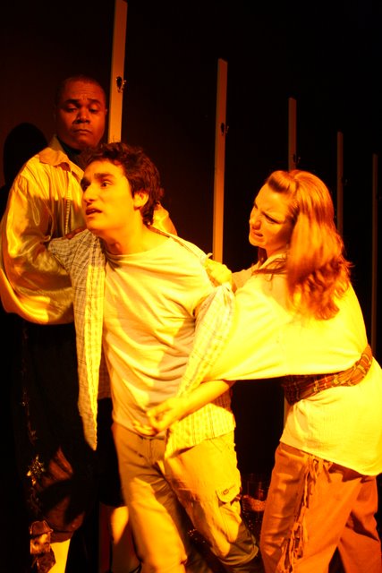 Misadventure: Darryl Maximilian Robinson as Henry Albertson, Michael David as Matt and Stacy Lynn Baker as Mortima in the 2010 Hollywood Fringe Festival revival of The Fantasticks at The Complex Theat