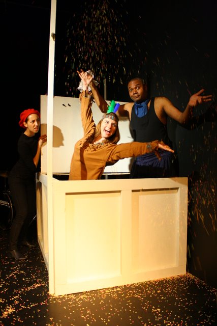 Out of The Box: Setareh Khatibi as The Mute, Stacy Lynn Baker as Mortima and Darryl Maximilian Robinson as Henry Albertson in the 2010 Hollywood Fringe Festival The Fantasticks at The Complex Theatre.