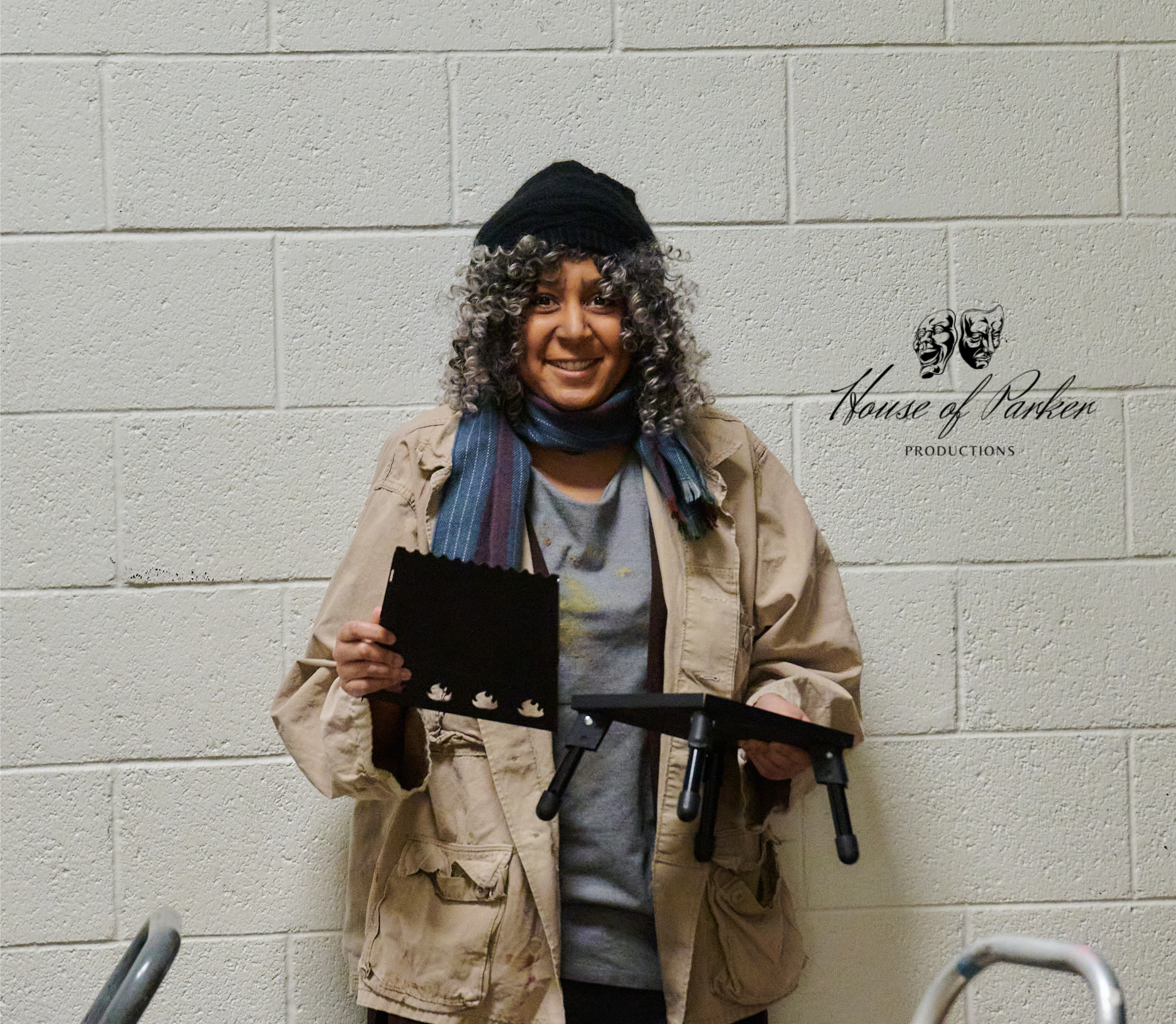 Tatiana Lee in hair and makeup as the homeless woman, undergoing transformation as she prepares to embody the character on stage. Tatiana Lee in hair and makeup as the homeless woman, undergoing transformation as she prepares to embody the character on stage.