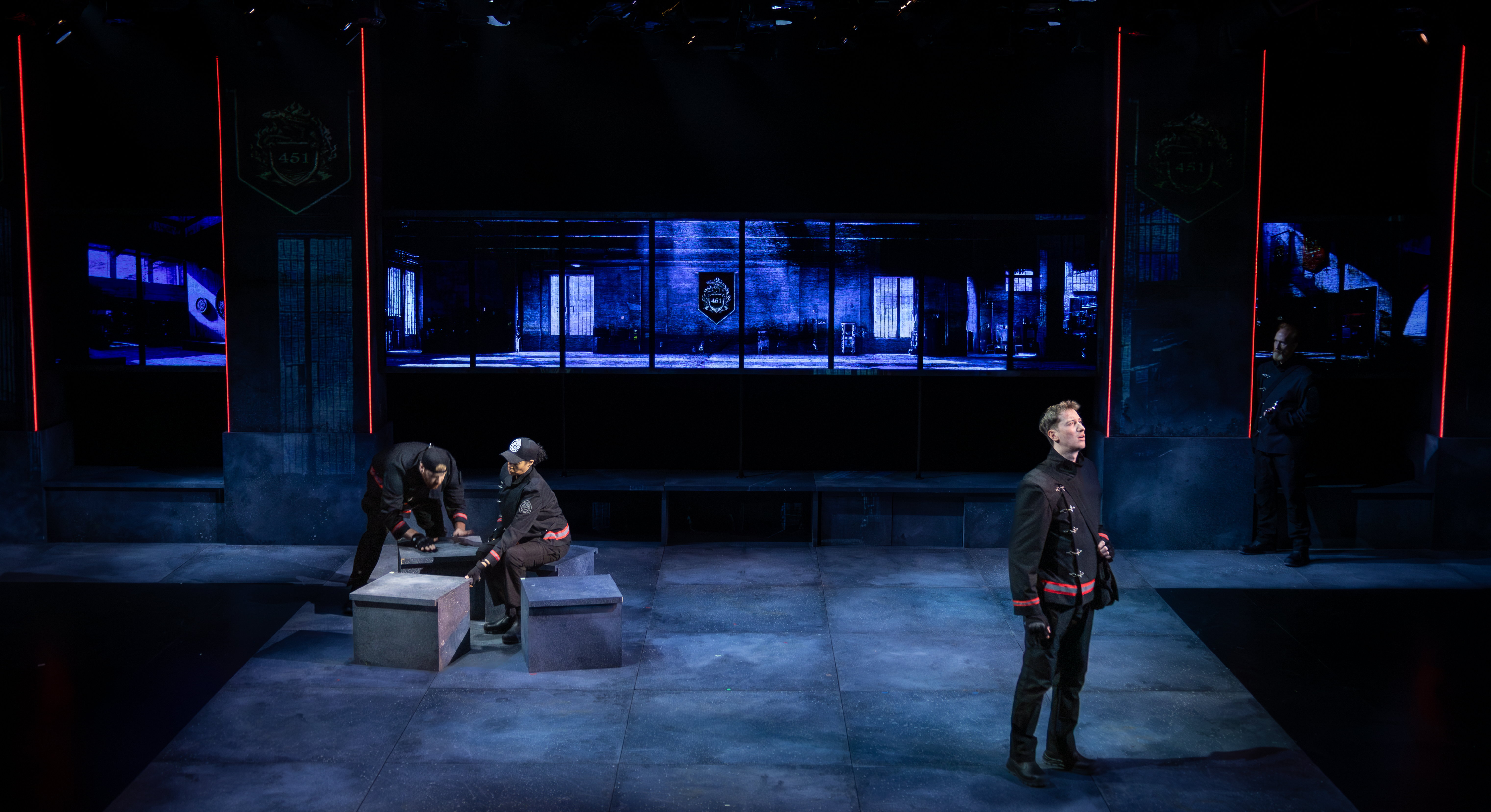 These photos capture the intensity, atmosphere, and energy radiating from Bay Street Theater?s production of Ray Bradbury?s Fahrenheit 451. From striking visuals to powerful performances, the exciteme These photos capture the intensity, atmosphere, and energy radiating from Bay Street Theater?s production of Ray Bradbury?s Fahrenheit 451. From striking visuals to powerful performances, the exciteme