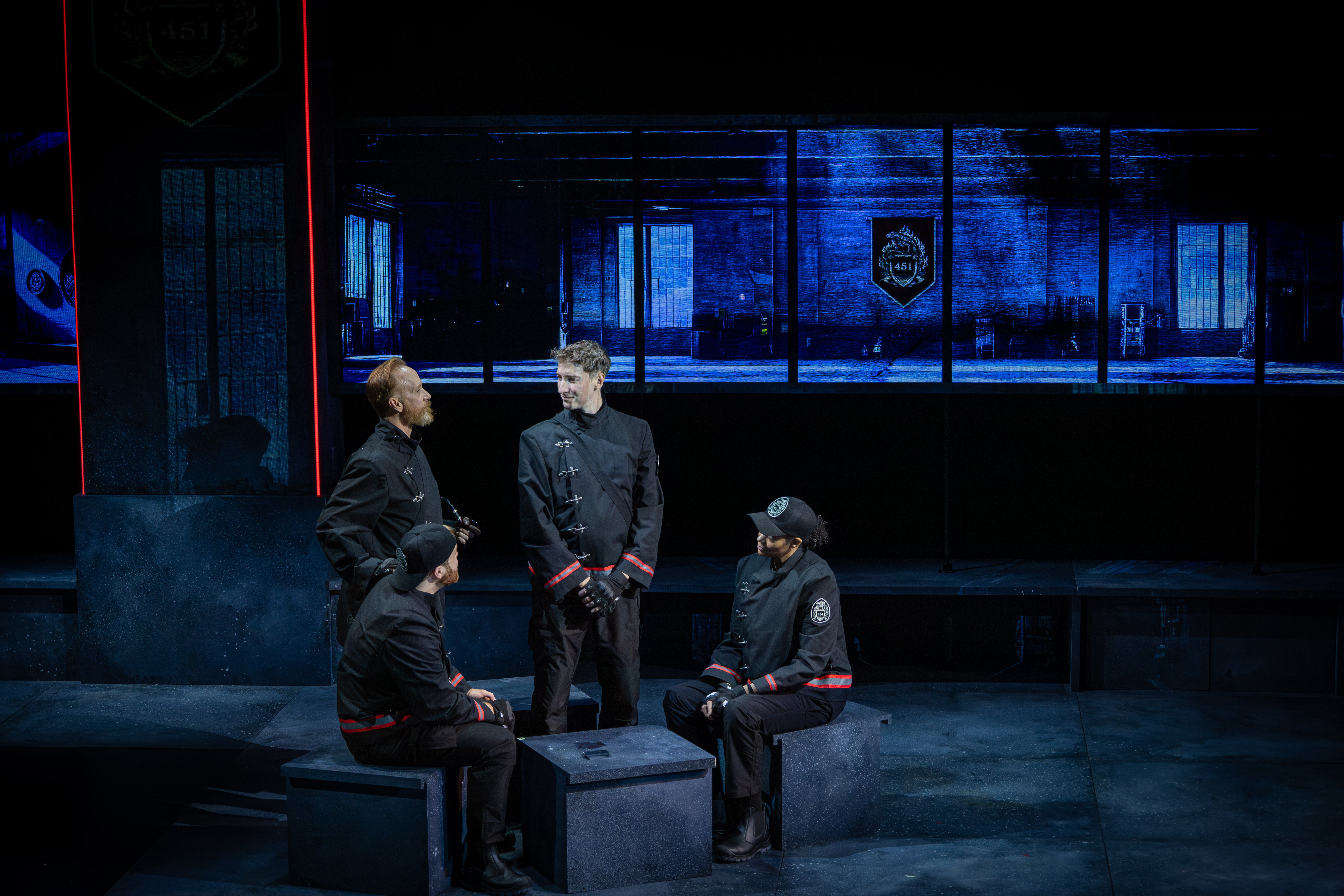 These photos capture the intensity, atmosphere, and energy radiating from Bay Street Theater?s production of Ray Bradbury?s Fahrenheit 451. From striking visuals to powerful performances, the exciteme These photos capture the intensity, atmosphere, and energy radiating from Bay Street Theater?s production of Ray Bradbury?s Fahrenheit 451. From striking visuals to powerful performances, the exciteme