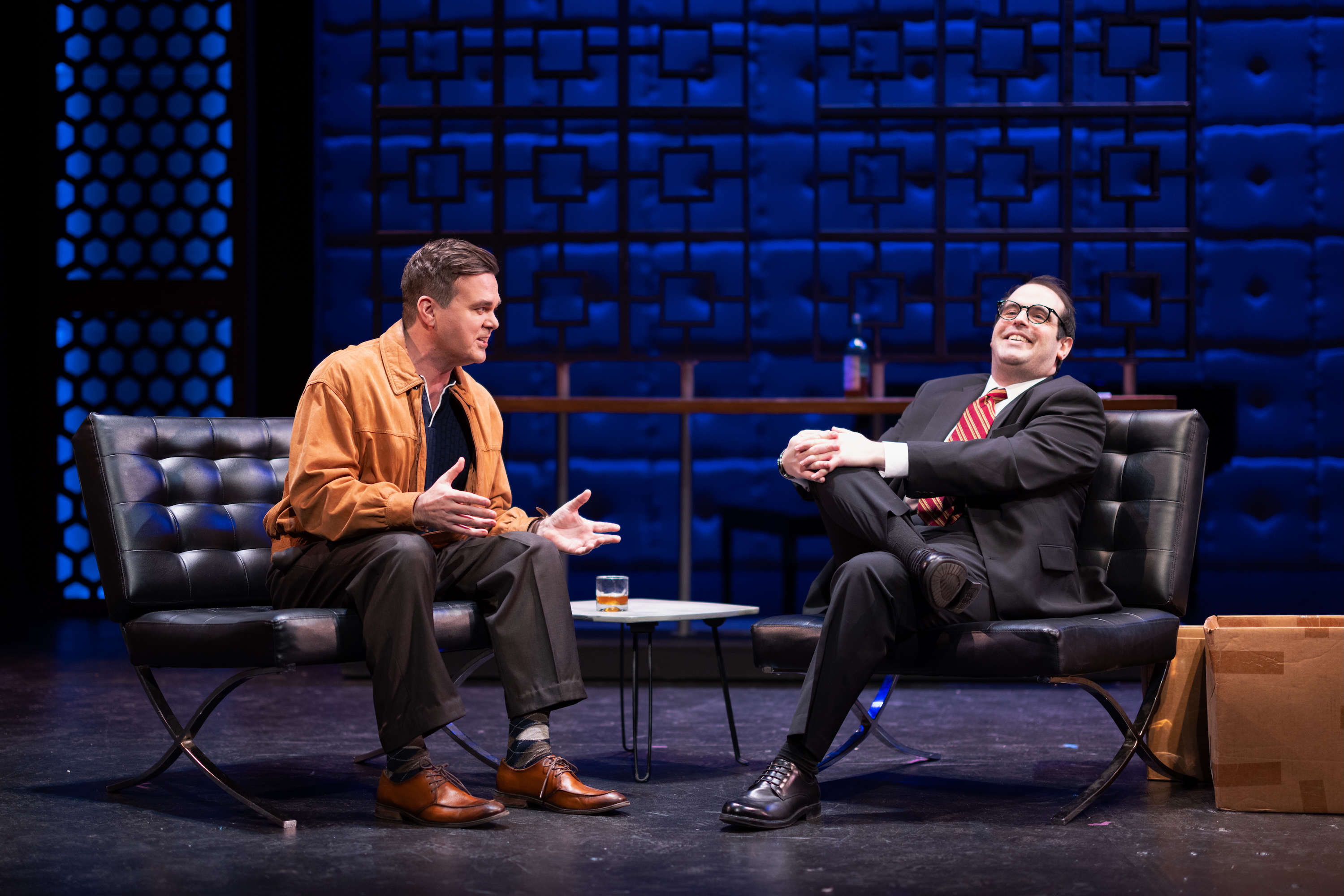 L-R Kevin Wheatley (Jack Paar) and Nick Strauss (Bob Sarnoff) in Le Petit Theatre''s production of Good Night, Oscar. Photo by Brittney Werner.