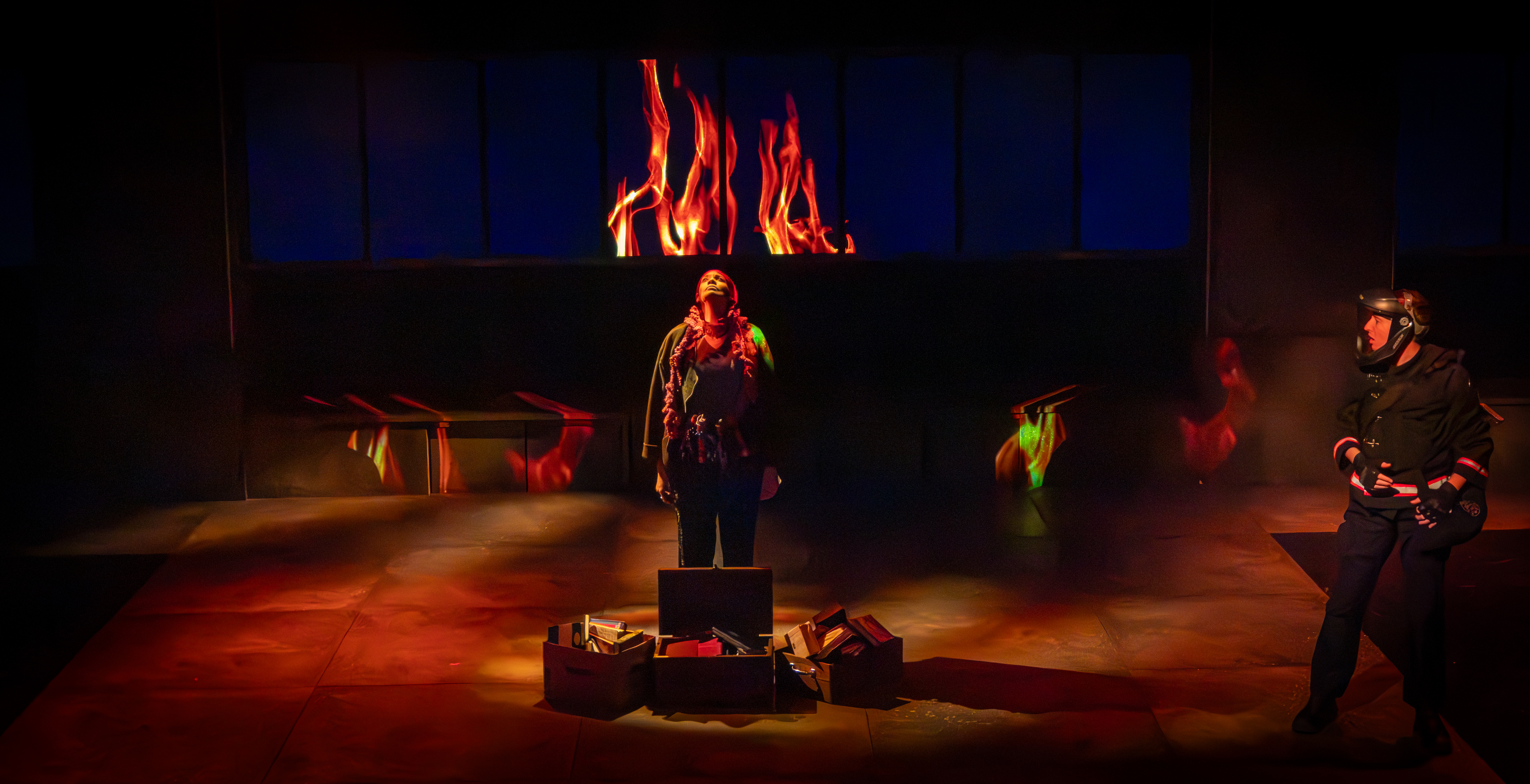 These photos capture the intensity, atmosphere, and energy radiating from Bay Street Theater?s production of Ray Bradbury?s Fahrenheit 451. From striking visuals to powerful performances, the exciteme These photos capture the intensity, atmosphere, and energy radiating from Bay Street Theater?s production of Ray Bradbury?s Fahrenheit 451. From striking visuals to powerful performances, the exciteme