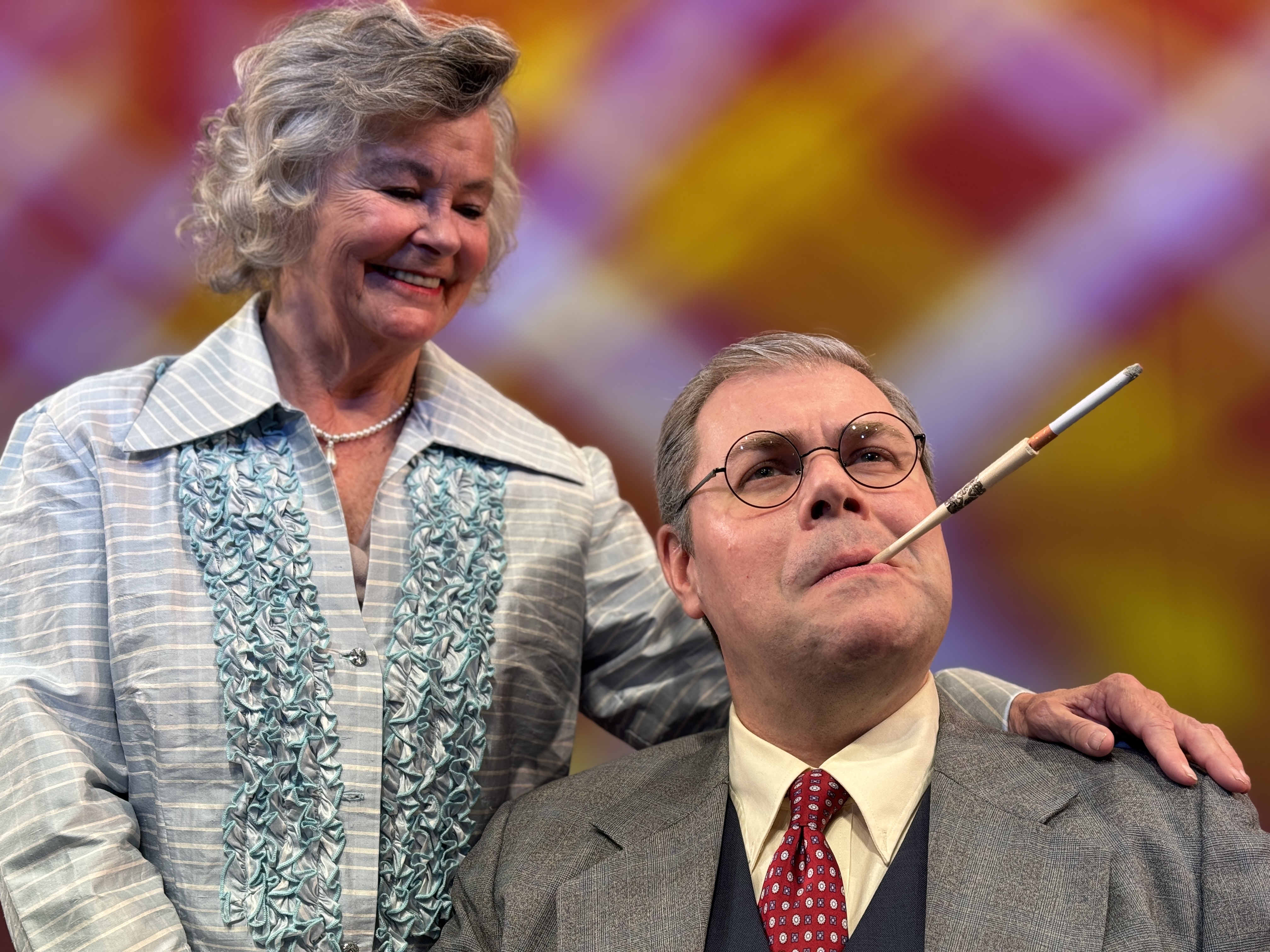 Josie Merkle (Eleanor Roosevelt) and Scott Douglas Wilson (FDR) in ''The Drums of War''. 