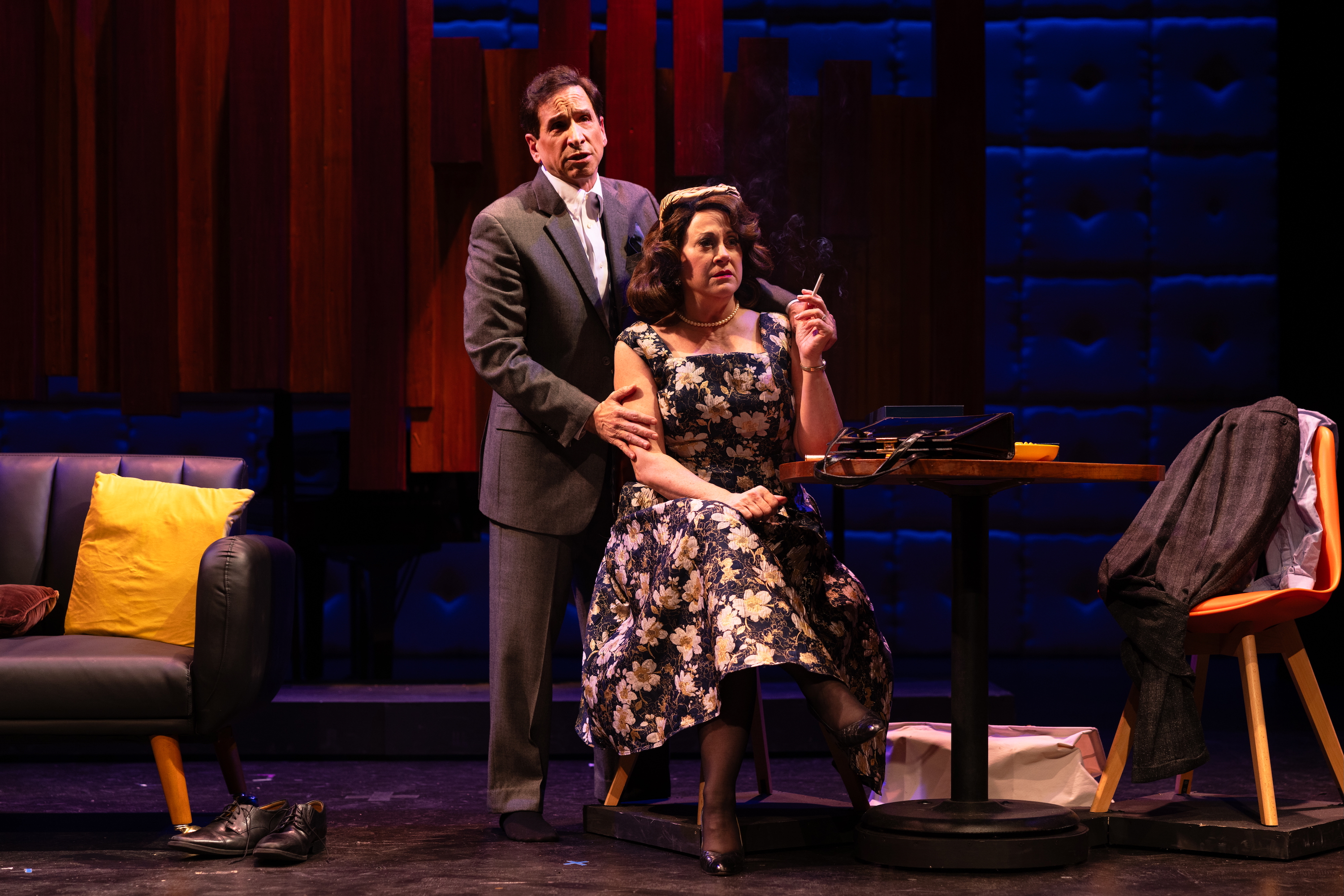 L-R Michael Paternostro (Oscar Levant) and Leslie Castay (June Levant) in Le Petit Theatre''s production of Good Night, Oscar. Photo by Brittney Werner.