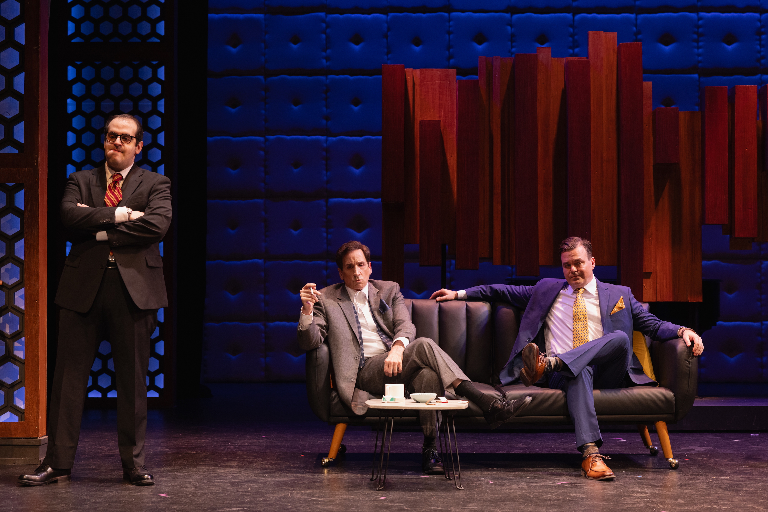 L-R Nick Strauss (Bob Sarnoff), Michael Paternostro (Oscar Levant), and Kevin Wheatley (Jack Paar) in Le Petit Theatre''s production of Good Night, Oscar. Photo by Brittney Werner.