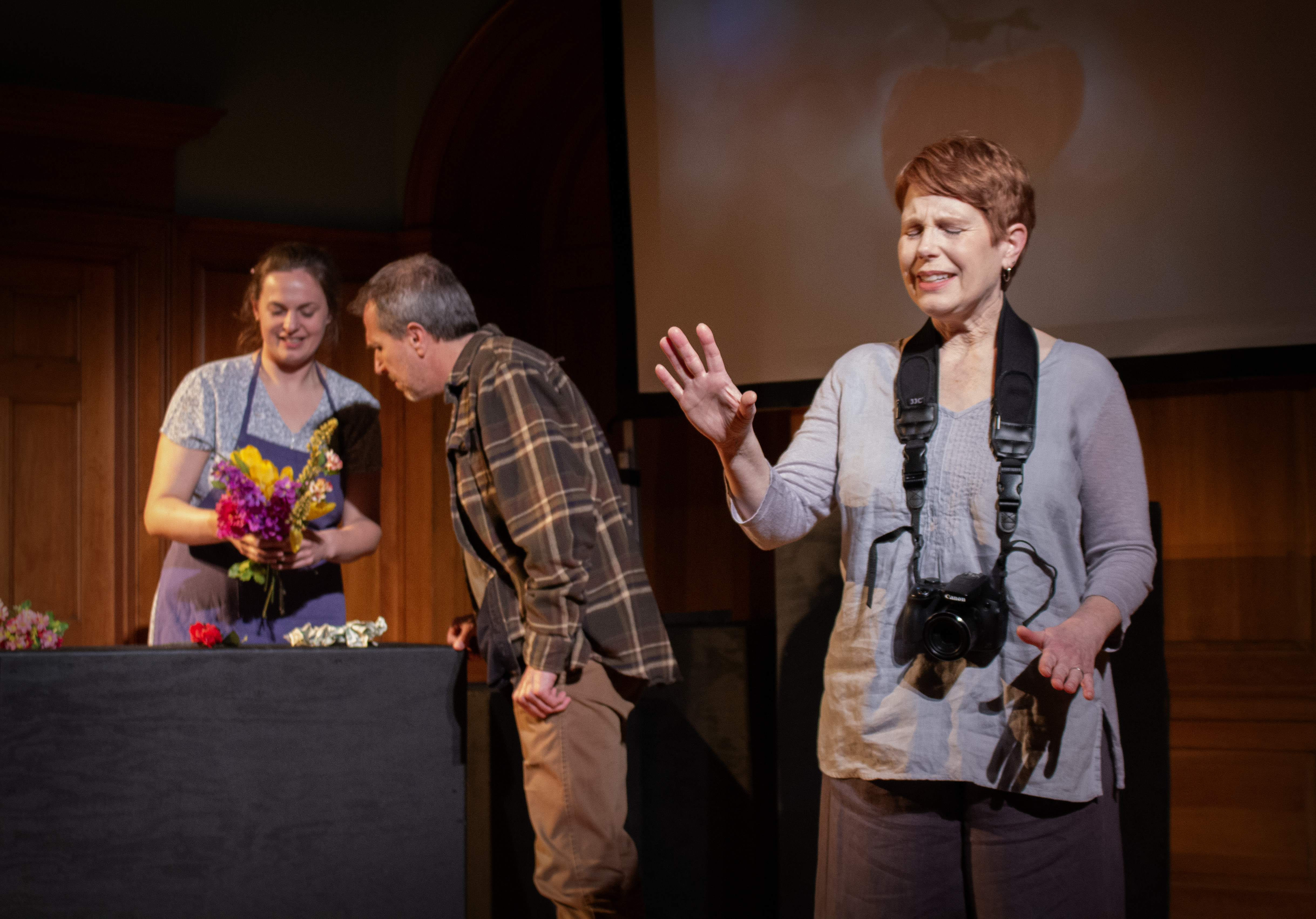 Karlie Kauffeld, Tiki Archambeau and Su Reid-St. John in Kodachrome with The Shelburne Players, April 2024.