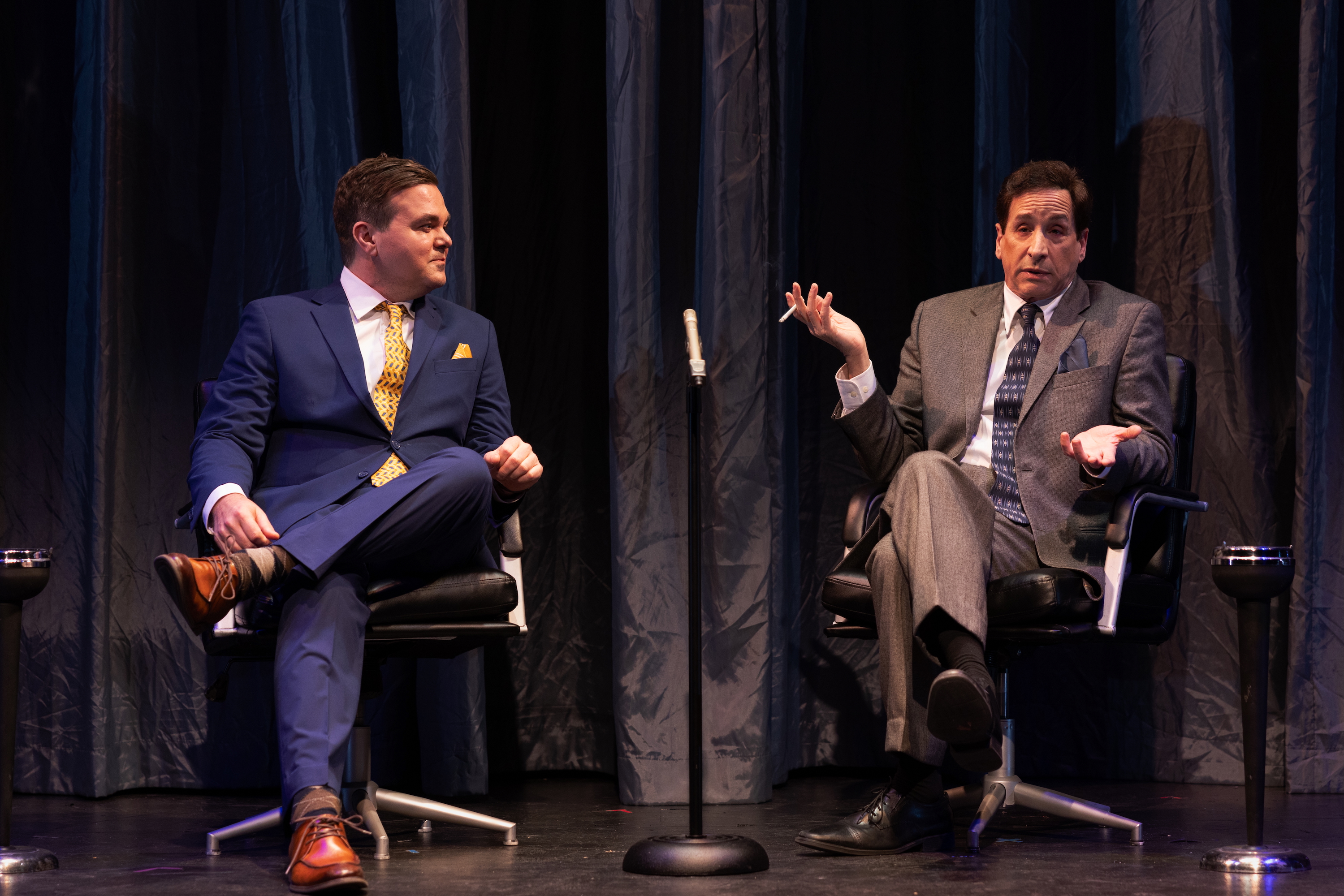 L-R Kevin Wheatley (Jack Parr) and Michael Paternostro (Oscar Levant) in Le Petit Theatre''s production of Good Night, Oscar. Photo by Brittney Werner.