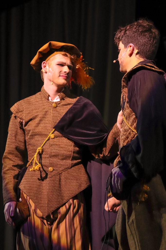 Rosencrantz (Jack Andersen, left) has a conversation about death with Guildenstern (Xavier Lago, right)