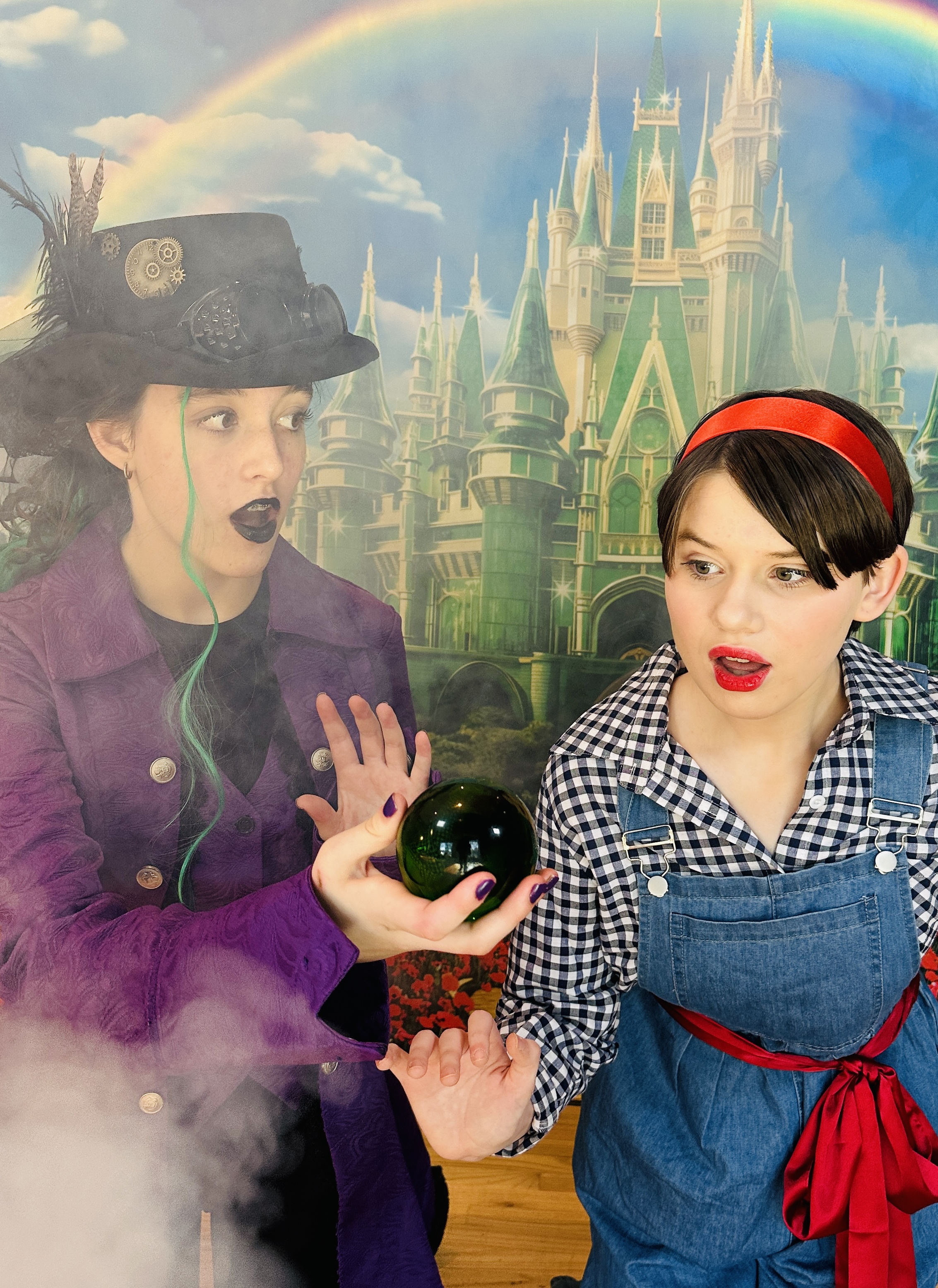 Isabel Burdette as Professor Marvel and Drew Hill as Dorothy in The Wizard of Oz