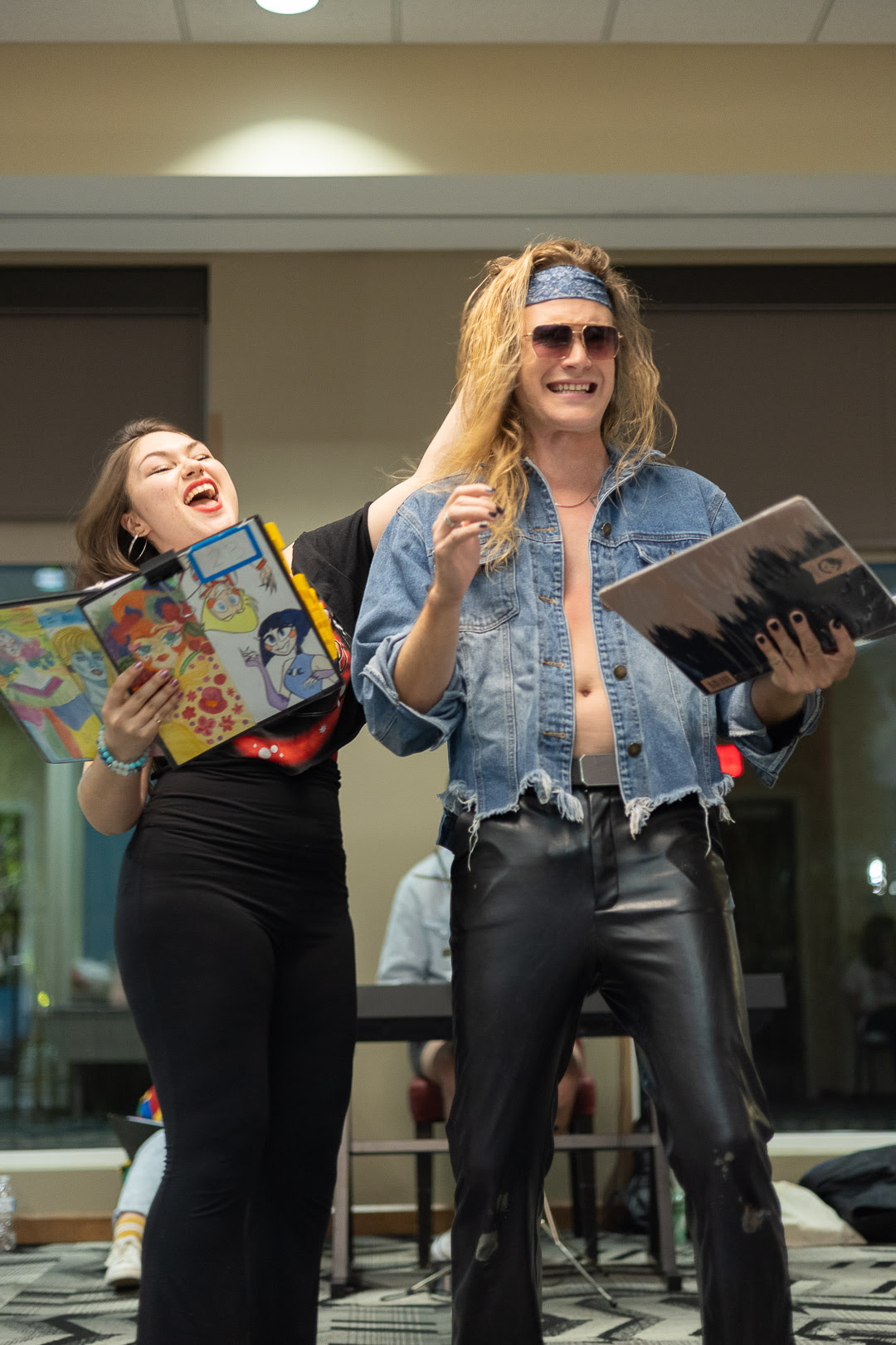 Ayanna L a Rodr guez Santiago (left), & Konner Metcalf (right) rehearsing for Horizon West Theater Company''s production of Rock of Ages.