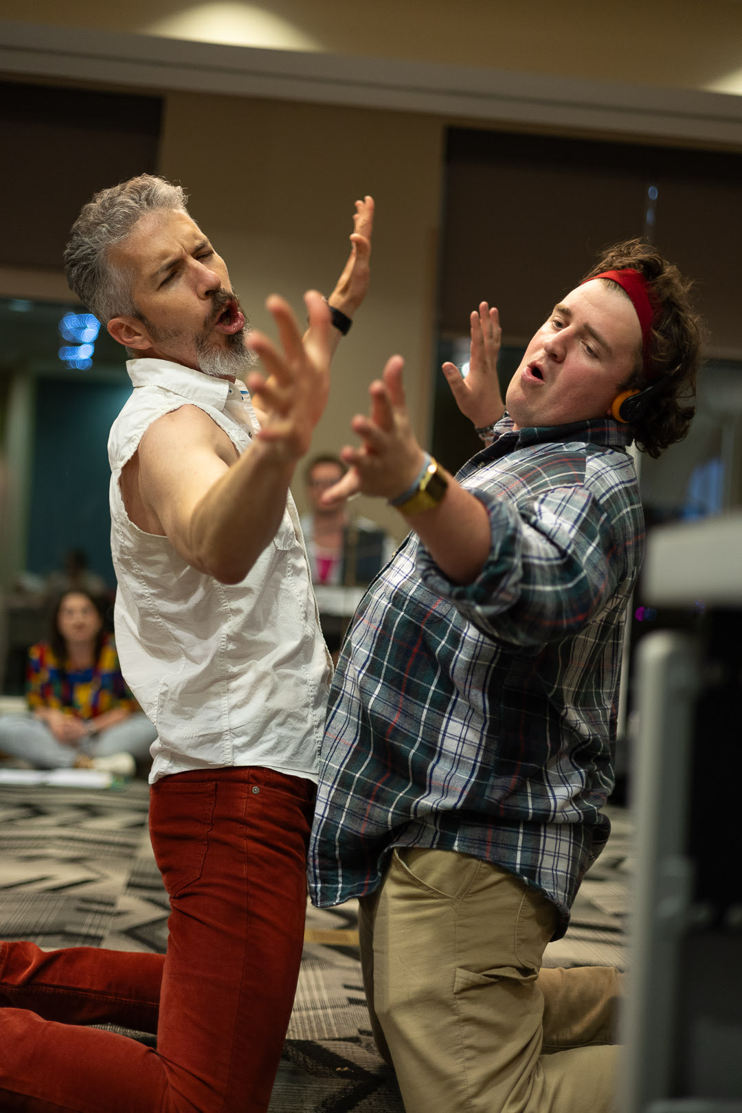 Jordan Baz? Bazner (left), Jack Stumbo (right) rehearsing for Horizon West Theater Company''s production of Rock of Ages.