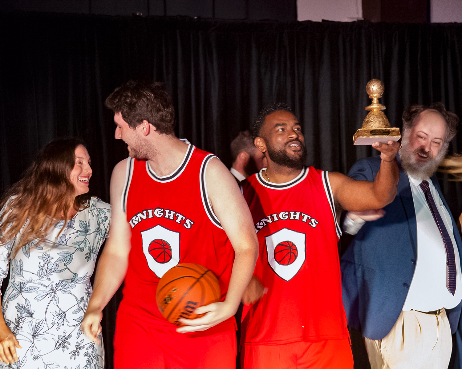 (L - R): Julia Landrey as Desdemona, Mark Barry as Cassio, Sam Morell as Othello, Brendan Flood as Brabantio