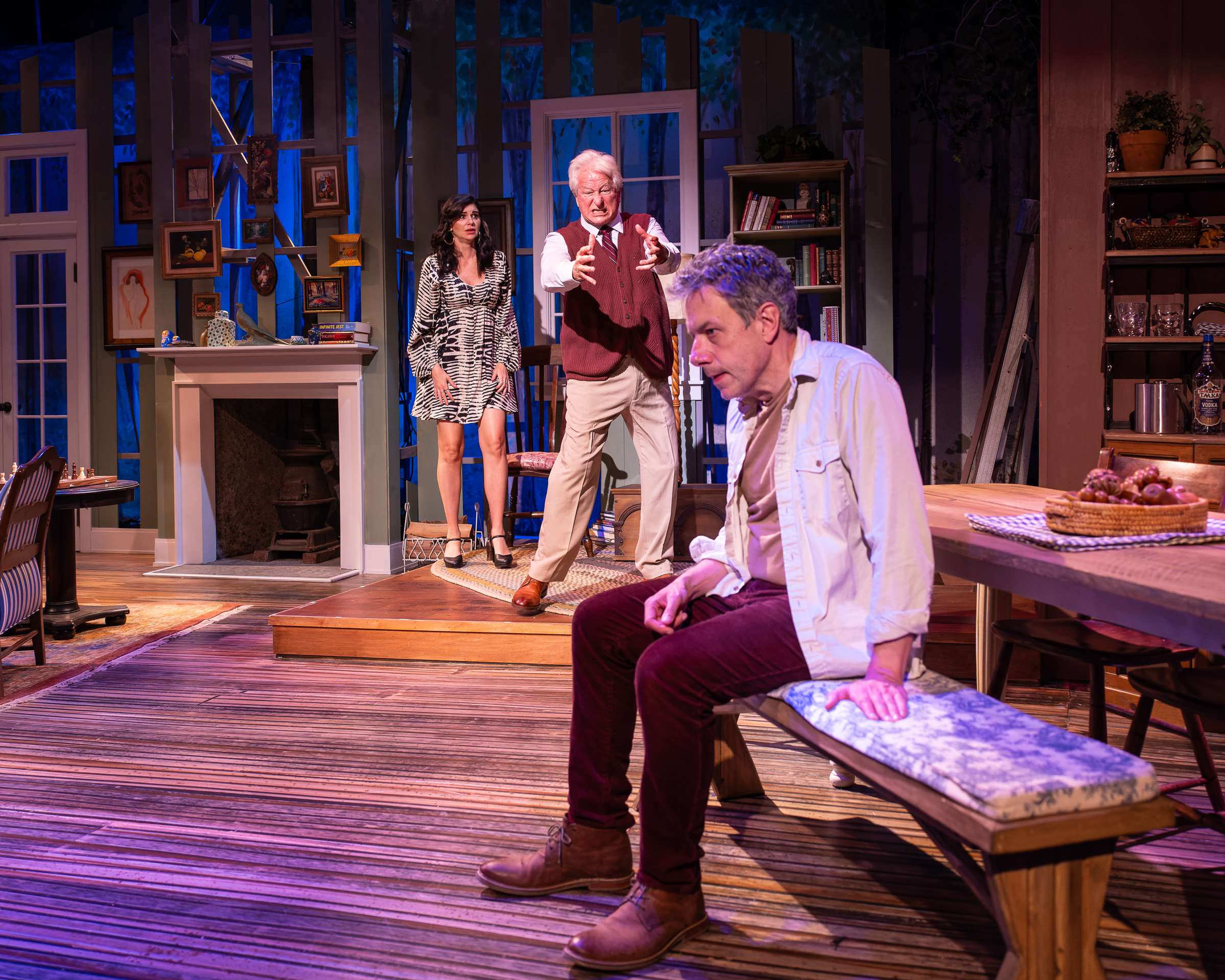 Erin Pineda, Steve Vinovich, and John Ross Bowie in LIFE SUCKS. Photo by Jason Niedle.