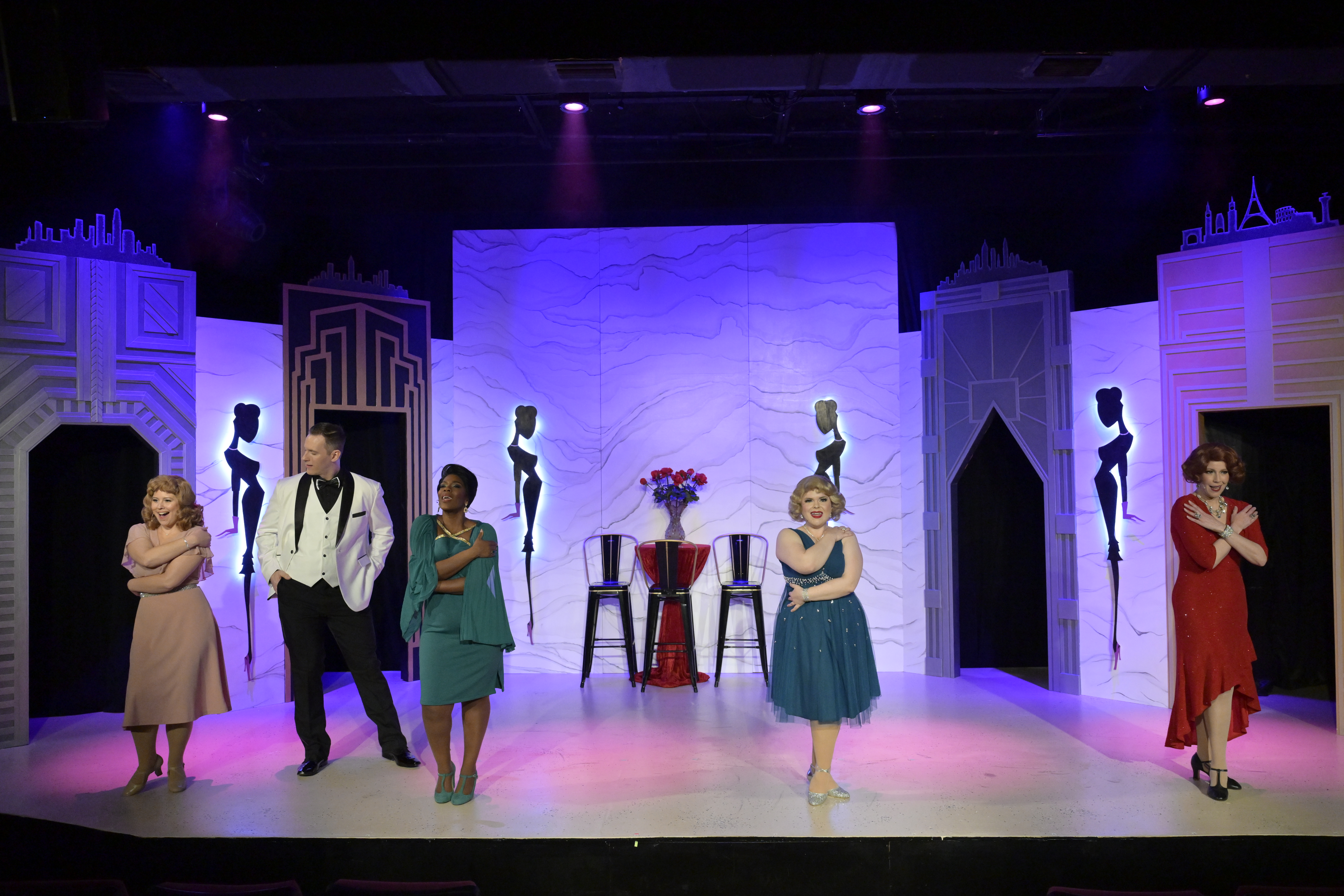 Cast of Gigolo (lft to rt) Lizzie Wild, Zach Nadolski*,Patrece Bloomfield, Hannah Laird*, Laura Hodos* *Member Actors Equity Association