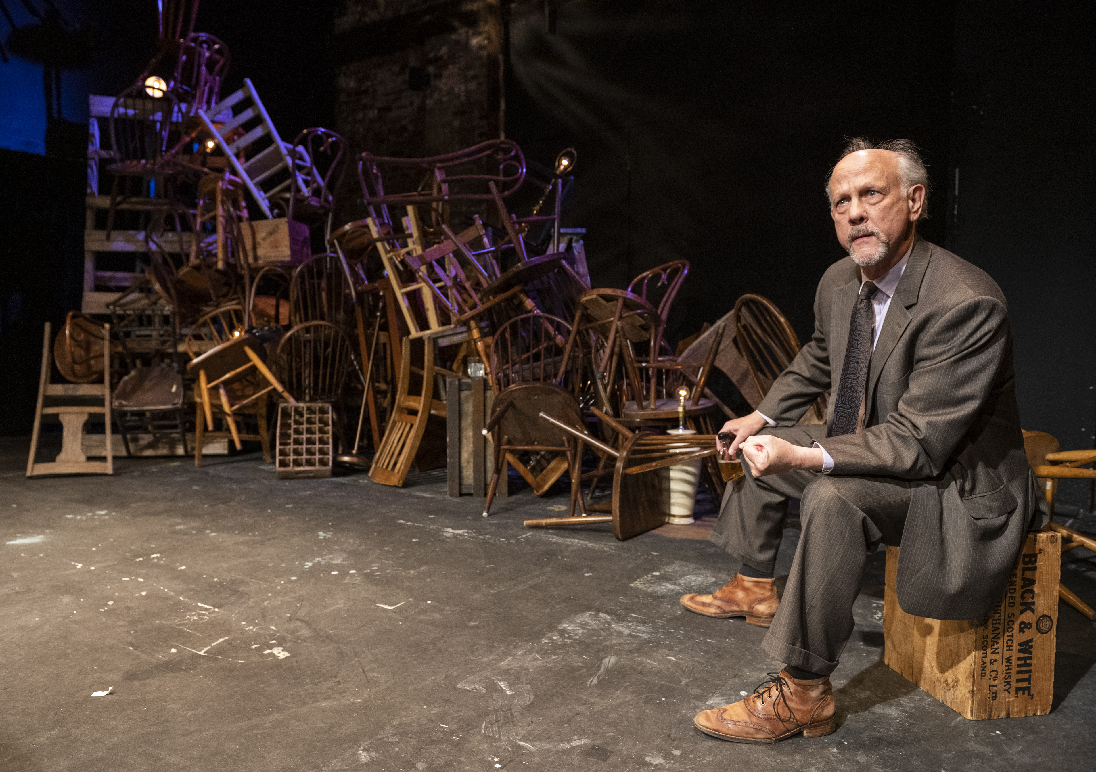 Jim Ortlieb in Stand Up If You''re Here Tonight, written and directed by John Kolvenbach. Playing at the Huntington Theatre (264 Huntington Ave) in the Maso Studio Jan 20 - Mar 3, 2024. Photo by Michae