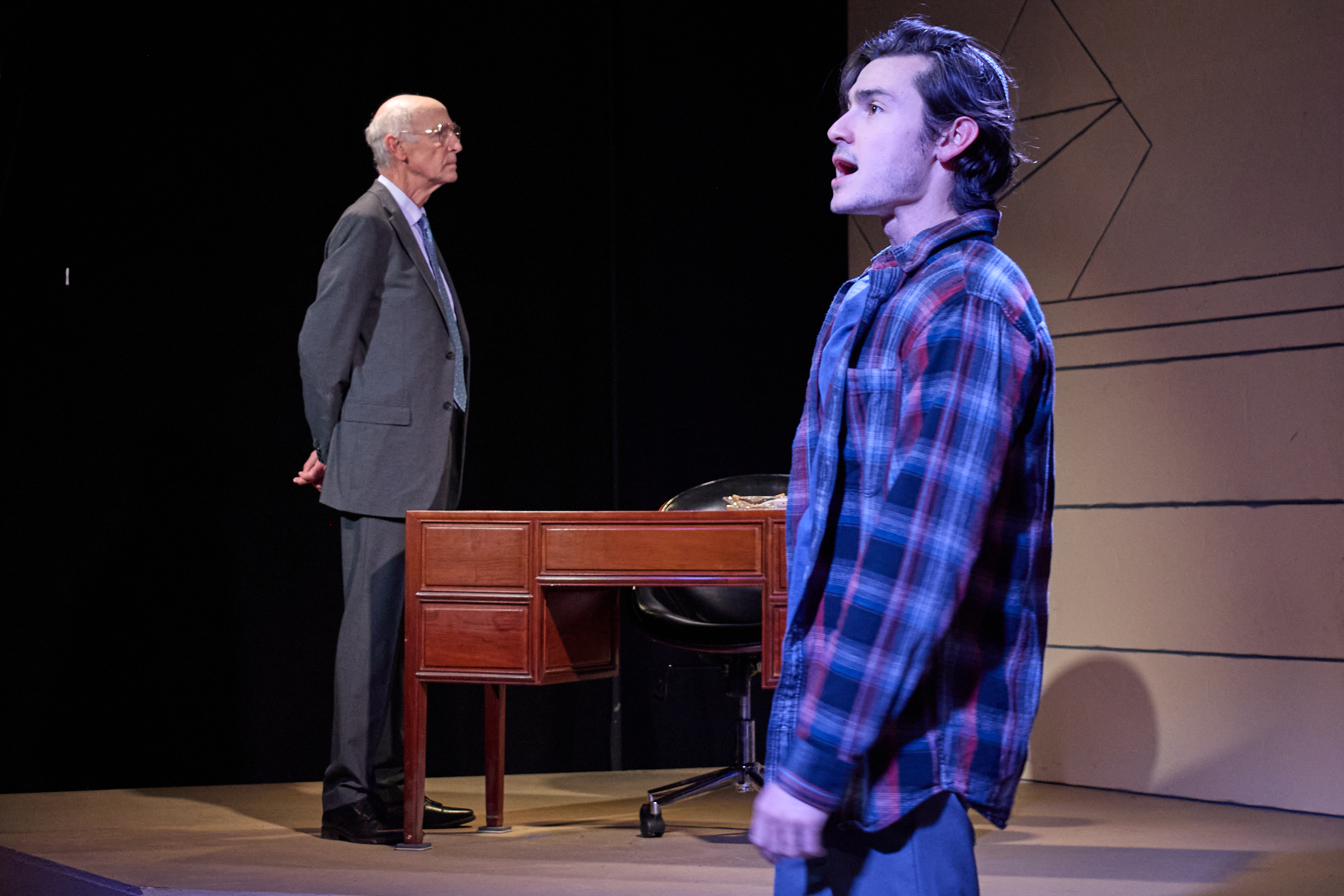 Mitch Greenberg (as Yitzhak Rabin) and Noah Mutterperl (as Yigal Amir). Photo by Peggy Ryan Mitch Greenberg (as Yitzhak Rabin) and Noah Mutterperl (as Yigal Amir). Photo by Peggy Ryan