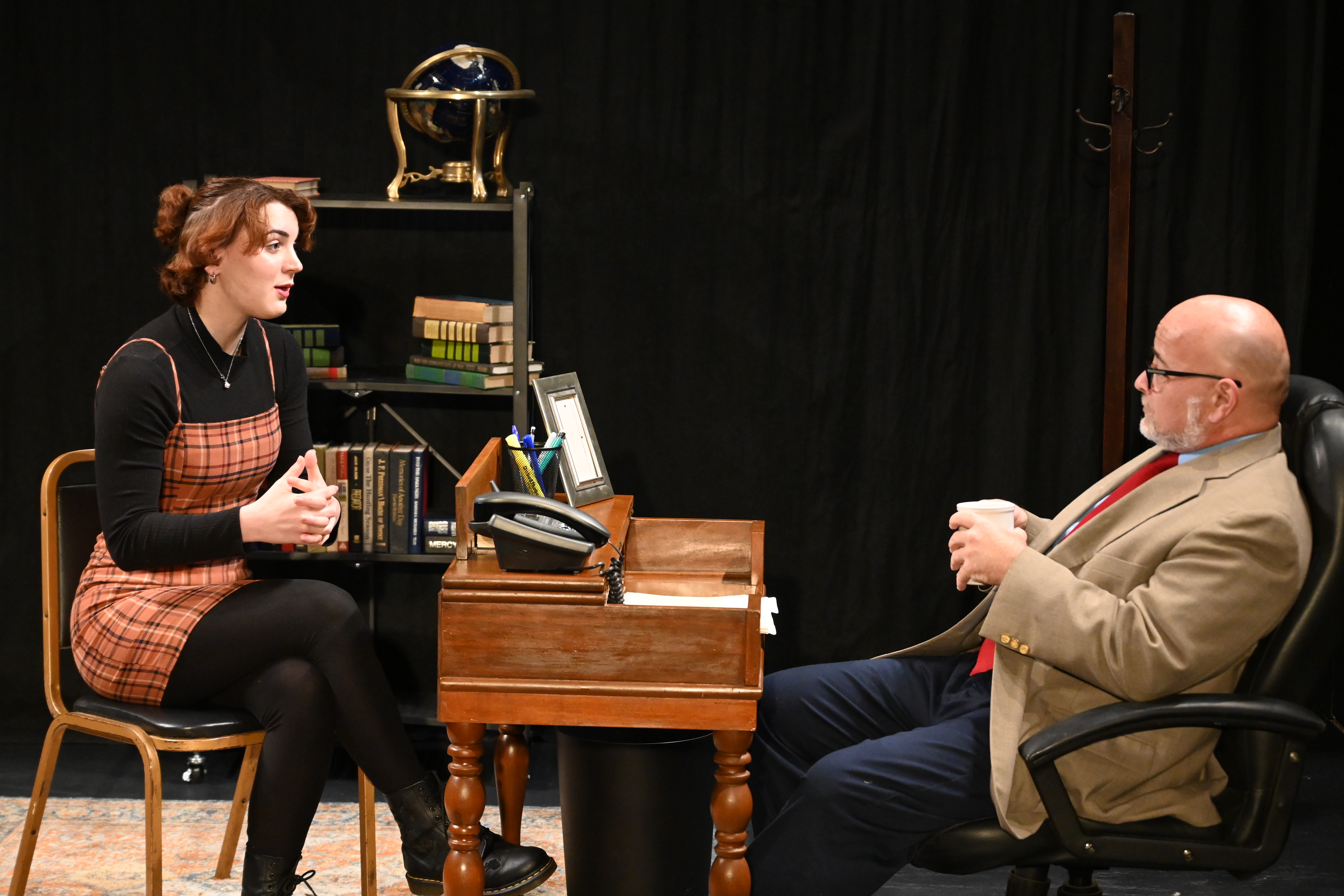 R-ACT''s production of Oleanna by David Mamet runs October 17-19, 2025 at the Segriff Stage in Rochester, PA. (Pictured: Actors Rebecca Radeshak & Dave Joseph)