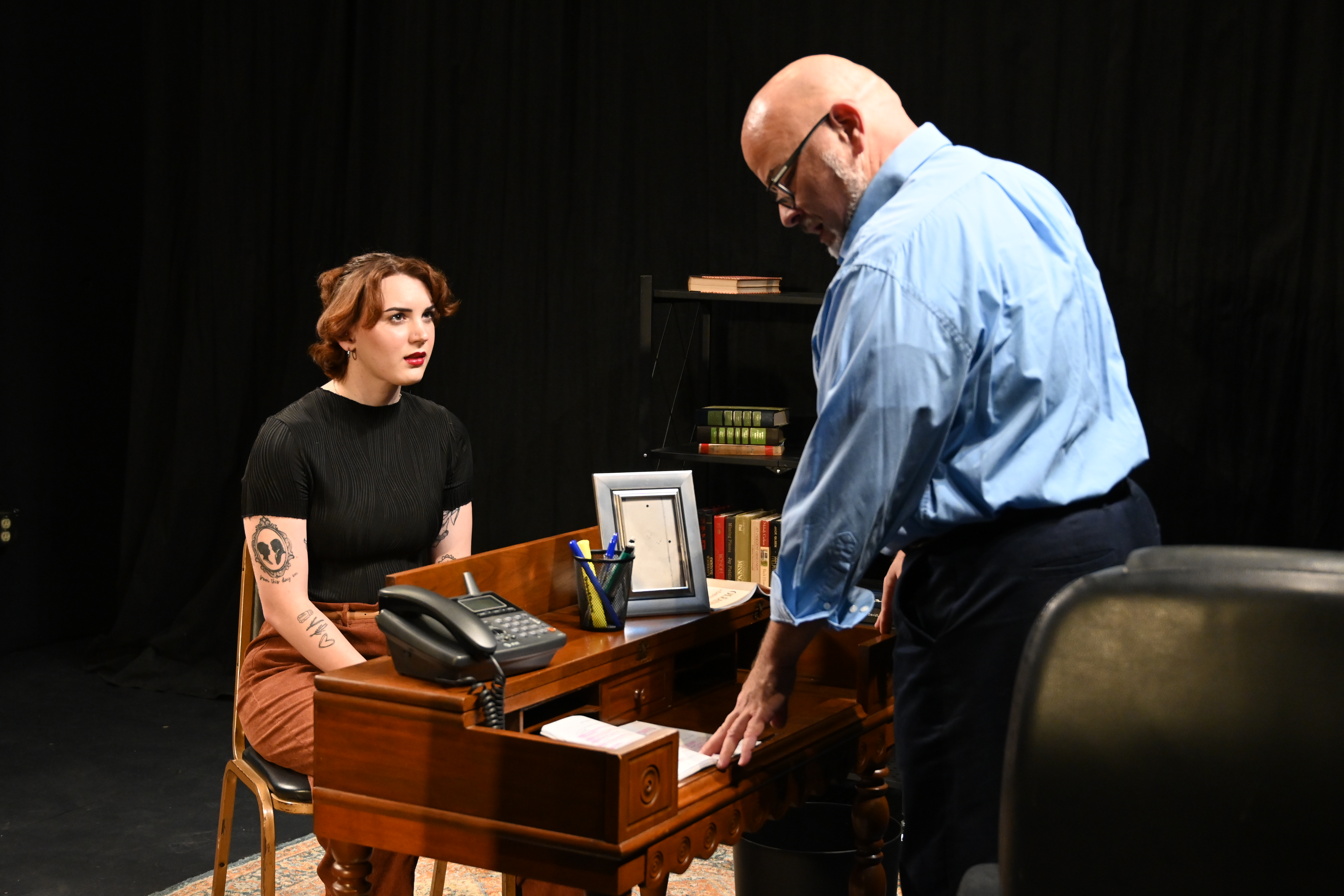 R-ACT''s production of Oleanna by David Mamet runs October 17-19, 2025 at the Segriff Stage in Rochester, PA. (Pictured: Actors Rebecca Radeshak & Dave Joseph)