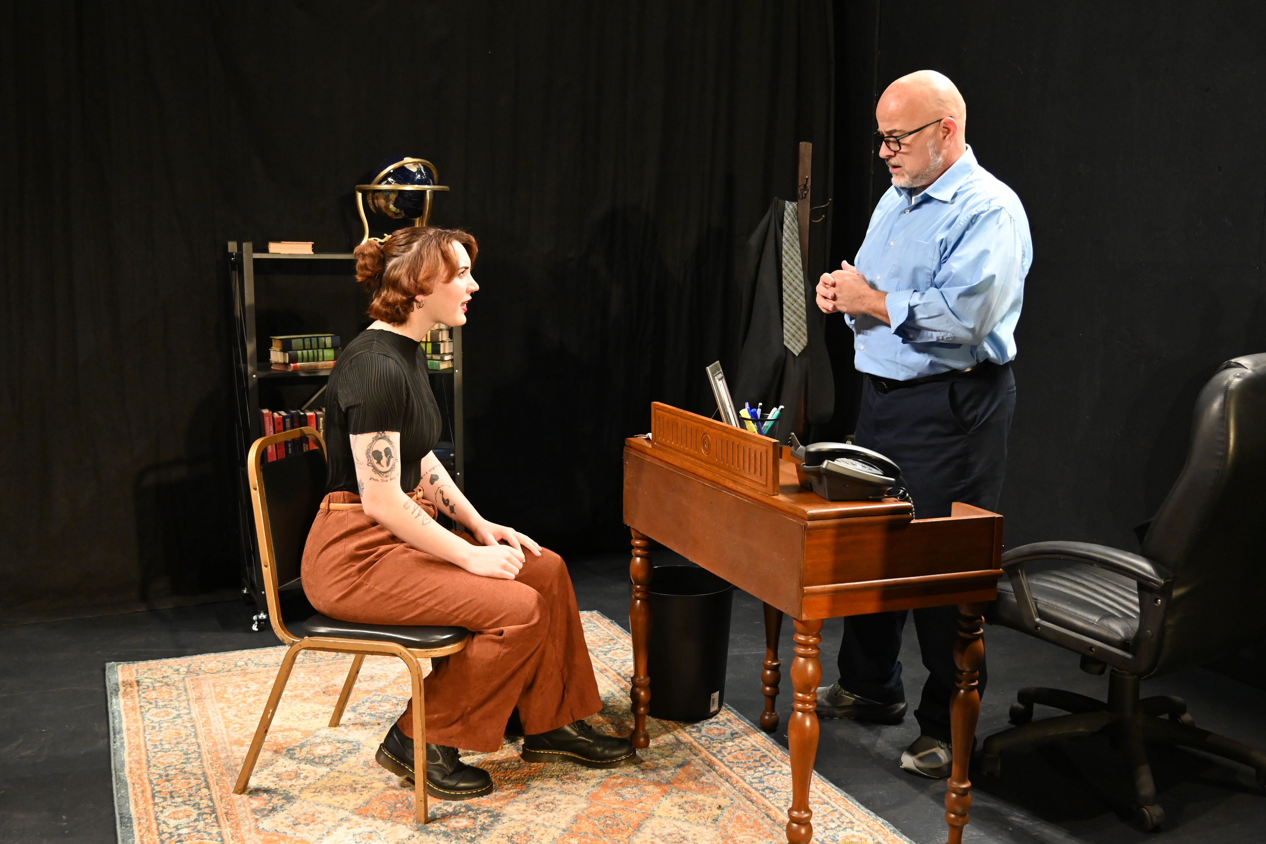R-ACT''s production of Oleanna by David Mamet runs October 17-19, 2025 at the Segriff Stage in Rochester, PA. (Pictured: Actors Rebecca Radeshak & Dave Joseph)