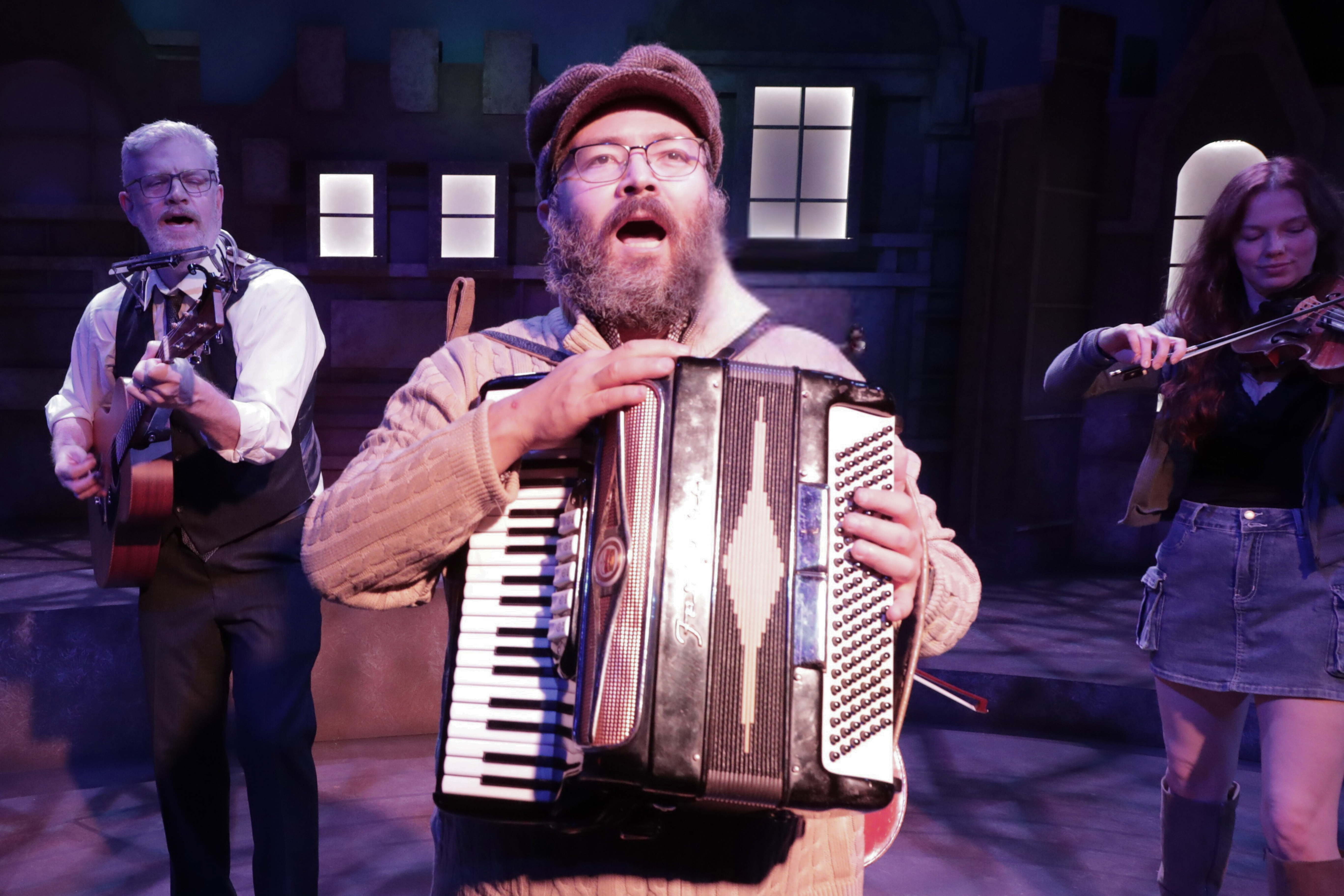 Mike Bradecich, Lex Leigh, and Leota Rhodes in ?Once? at Chance Theater. Playing January 23 ? March 1, 2026 at the Bette Aitken theater arts Center on the Cripe Stage. Photos by Doug Catiller.