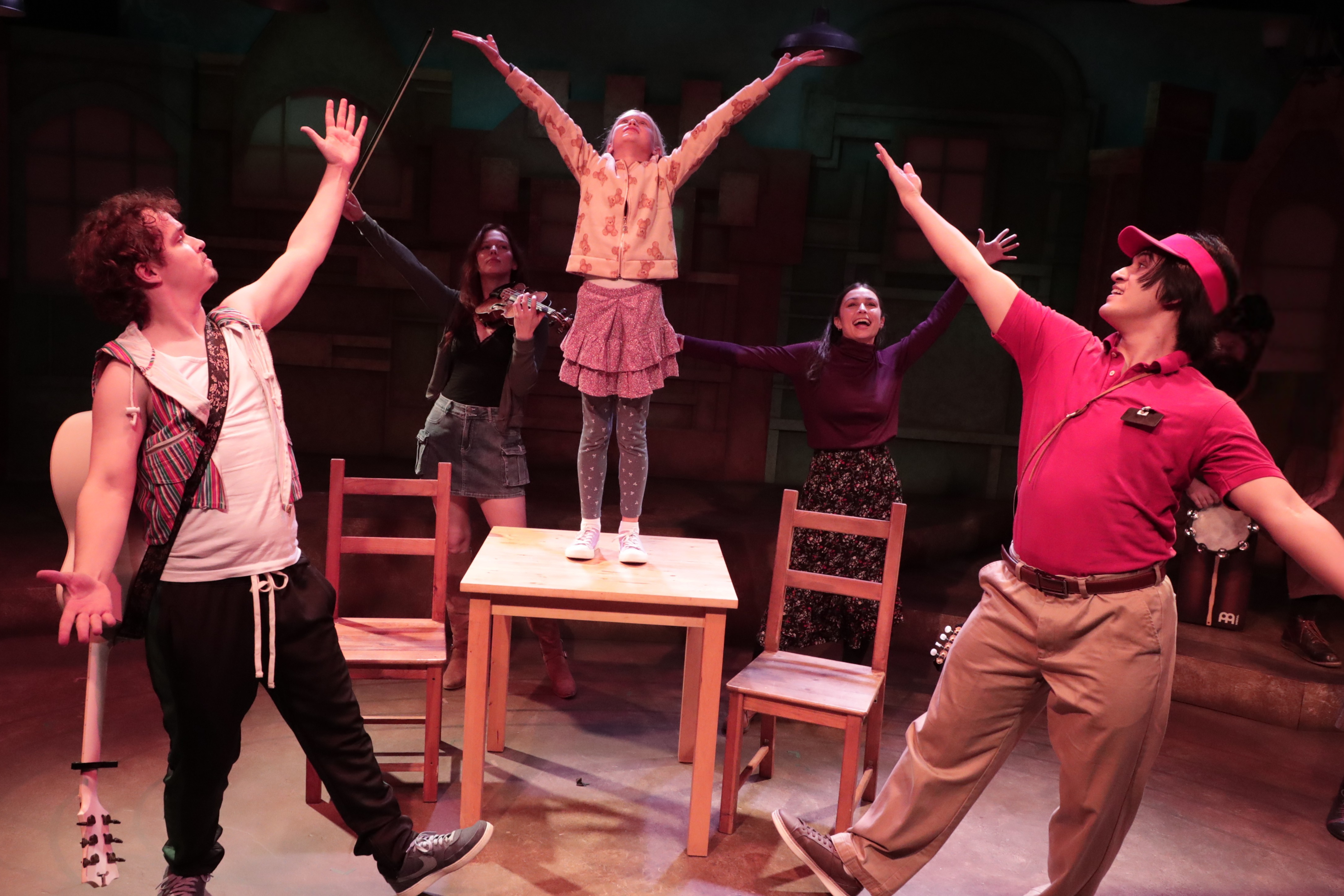 Austin Ledger, Leota Rhodes, Becca Last, Emma Laird, and Jonah Meyer in ?Once? at Chance Theater. Playing January 23 ? March 1, 2026 at the Bette Aitken theater arts Center on the Cripe Stage. Photos 