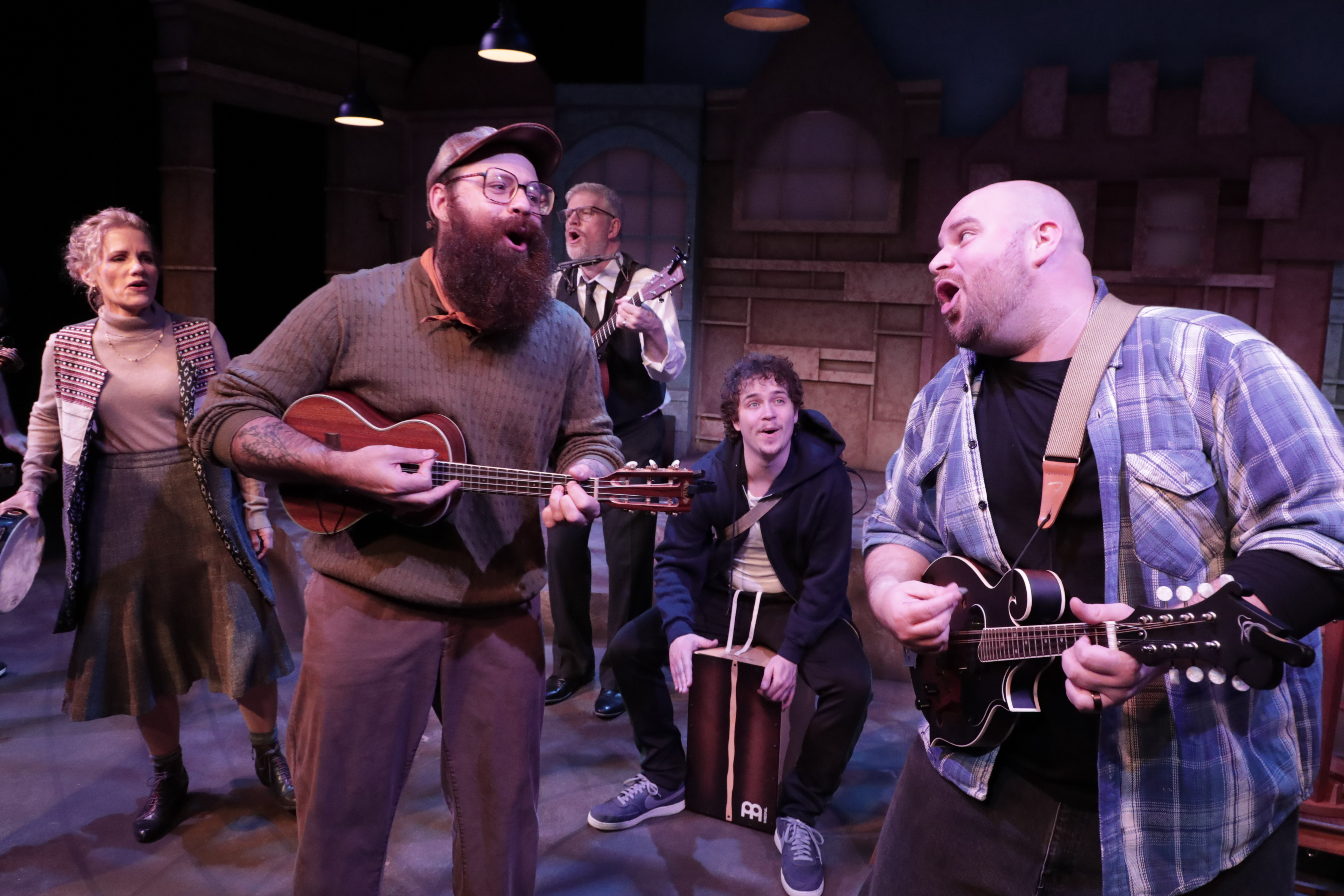 Jennifer Richardson, Will Huse, Mike Bradecich, Austin Ledger, and Joseph Dailey in ?Once? at Chance Theater. Playing January 23 ? March 1, 2026 at the Bette Aitken theater arts Center on the Cripe St