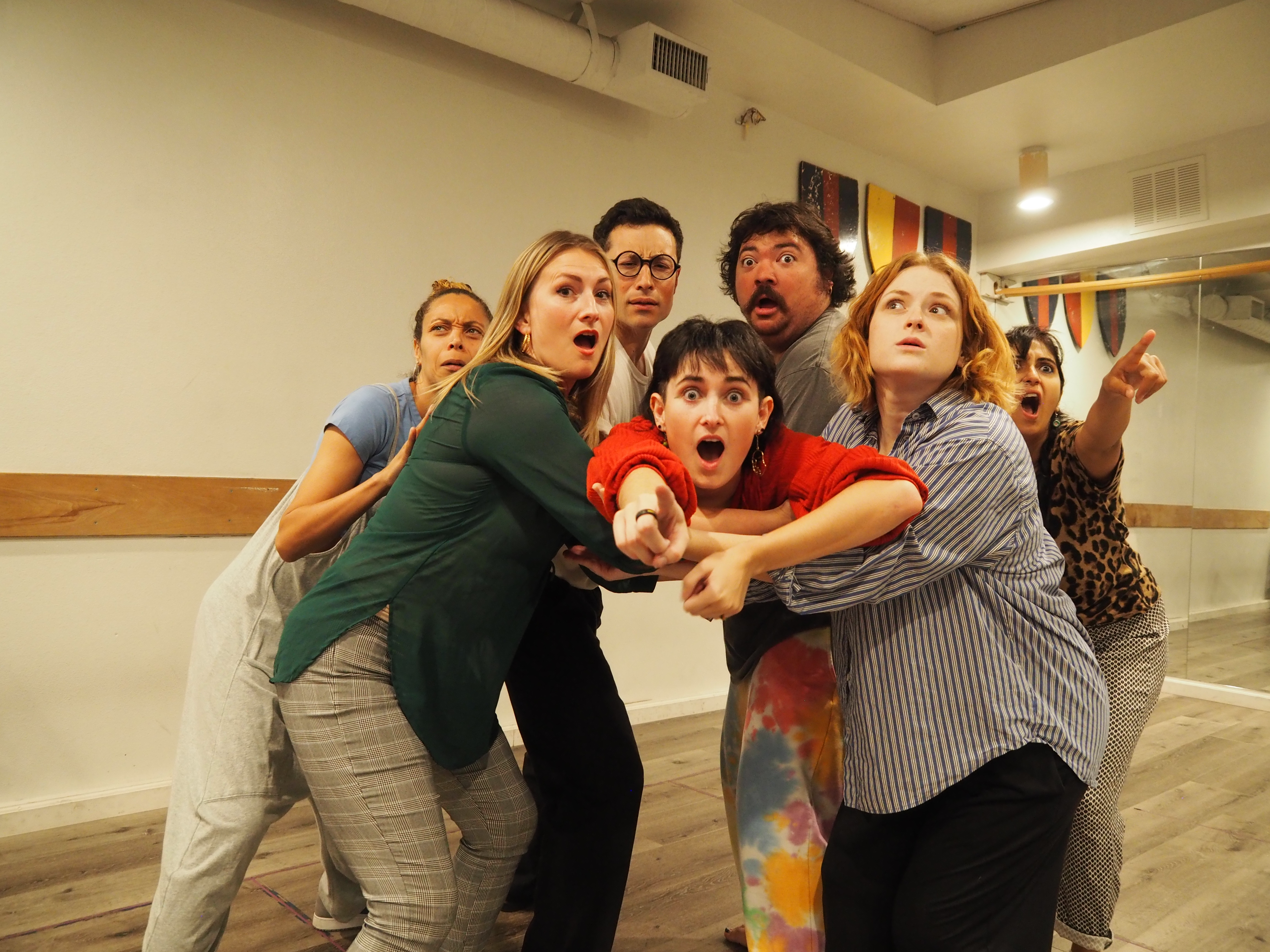 Rehearsal Photos. Pictured: Brandy Lamkin, Sarah Galarneau, Ari Wojciech, Mandi Thomas, Carl Lyons, Sadie Sieroty, Ruchi Kishore 