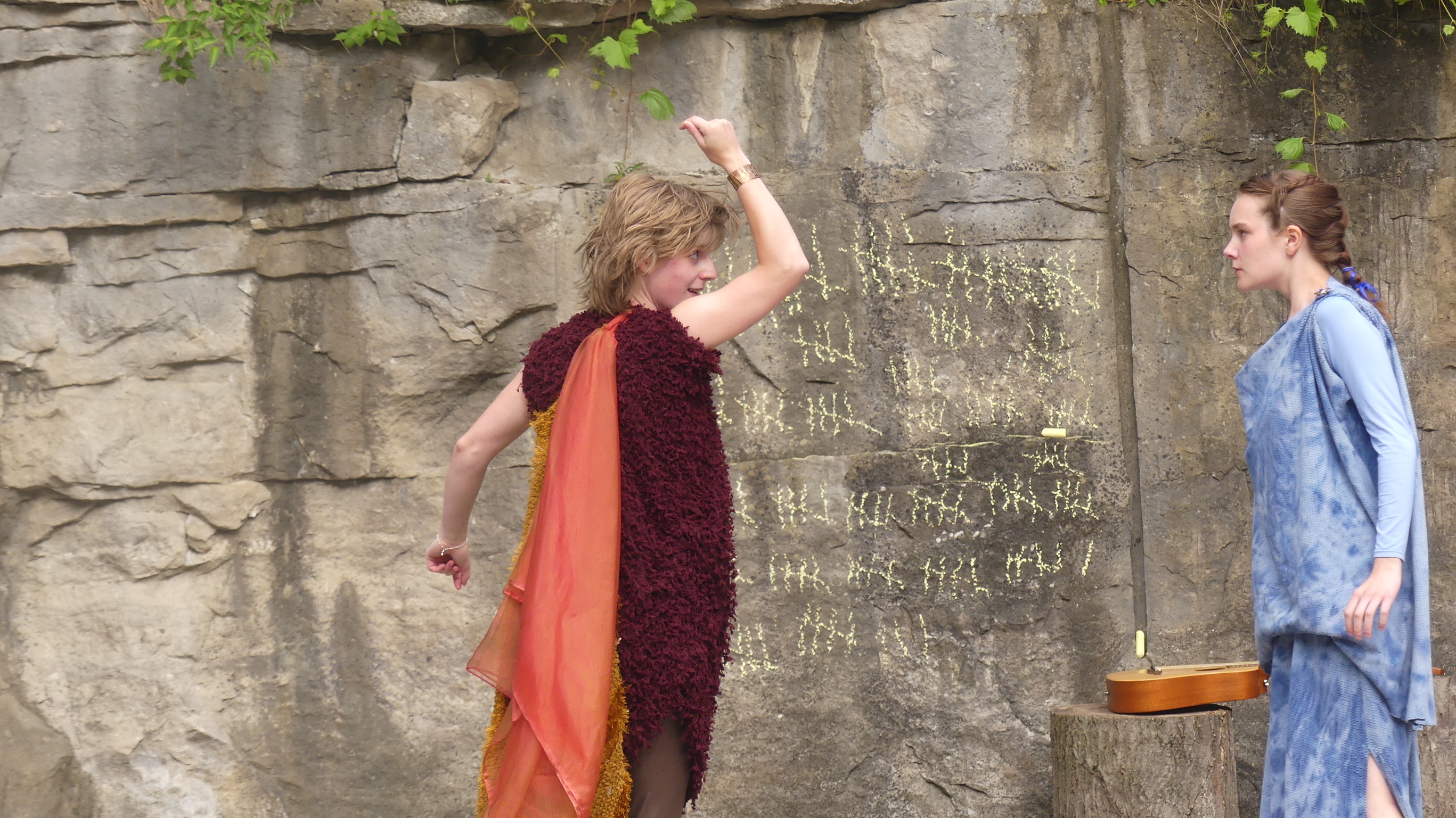 Kaitlyn Stewart as Calypso and Mikela Anderson as Hermes (photo by Leib Lurie)