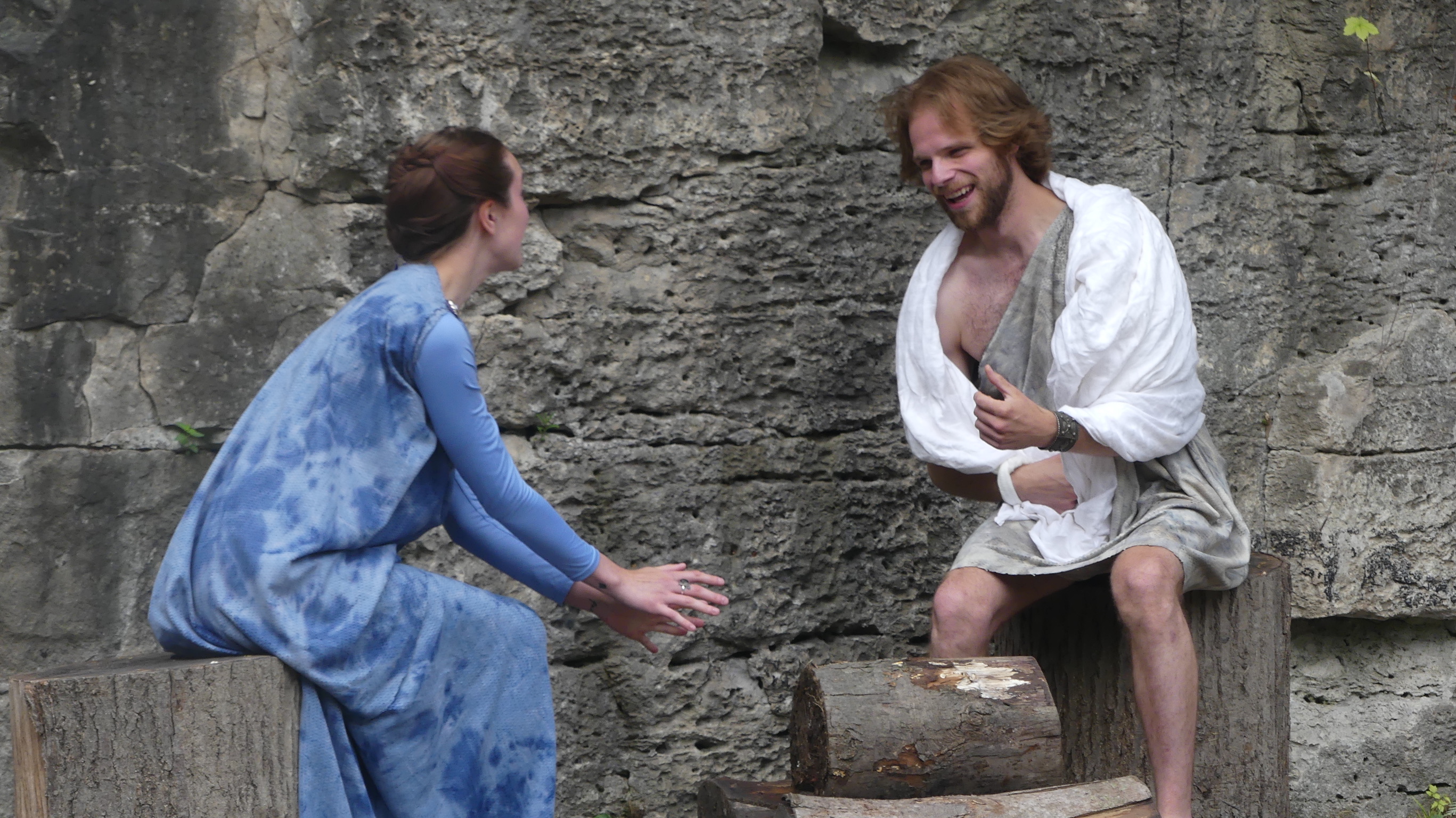 Kaitlyn Stewart as Calypso and Troy Lowry Jr. as Odysseus (photo by Leib Lurie)