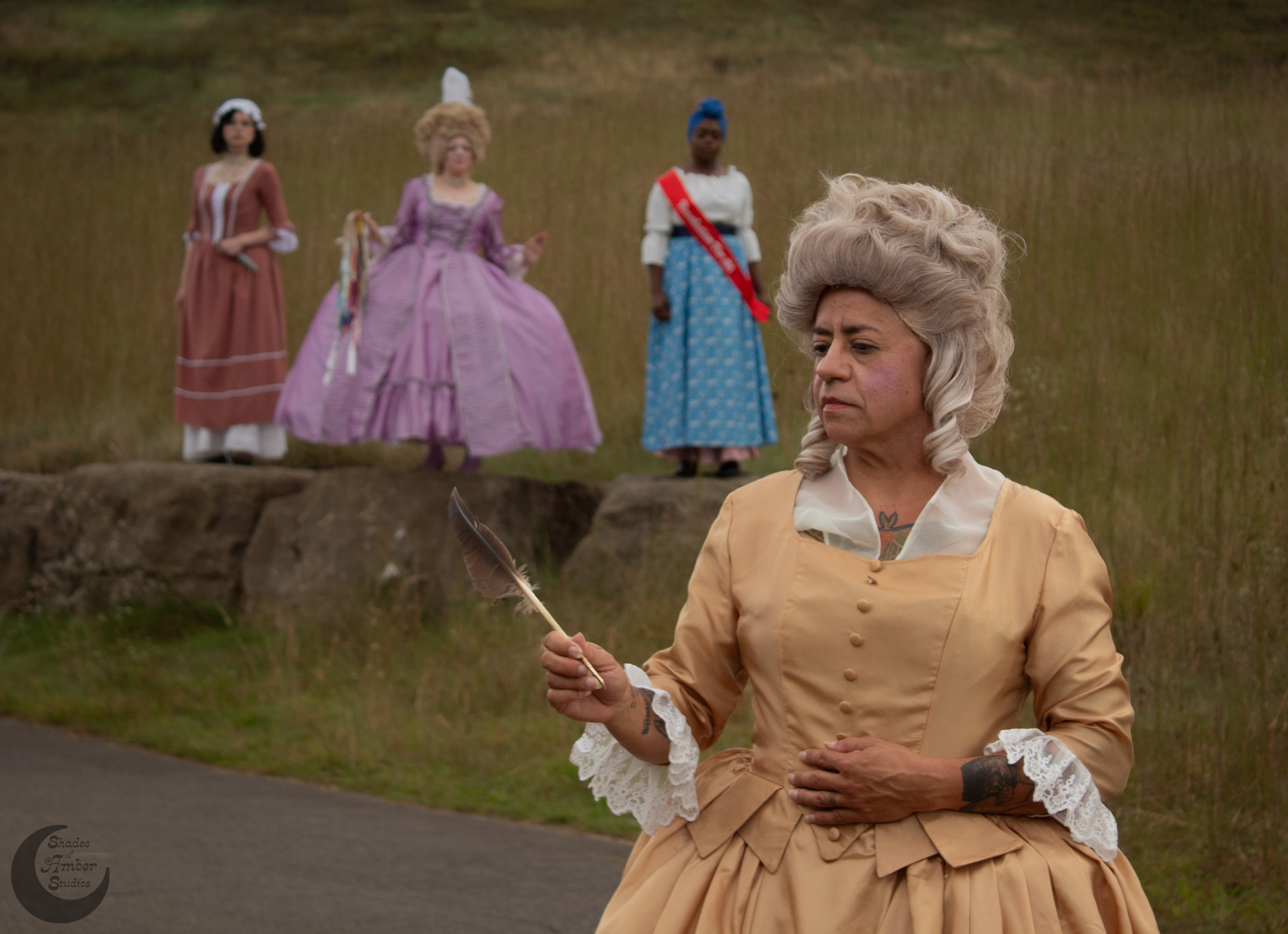 The Revolutionists by Lauren Gunderson at R-ACT Theatre Productions October 11-19, 2024 (Pictured Sarah Baker, Jenn Rian, Myriah Cross, Rhonny Dam)