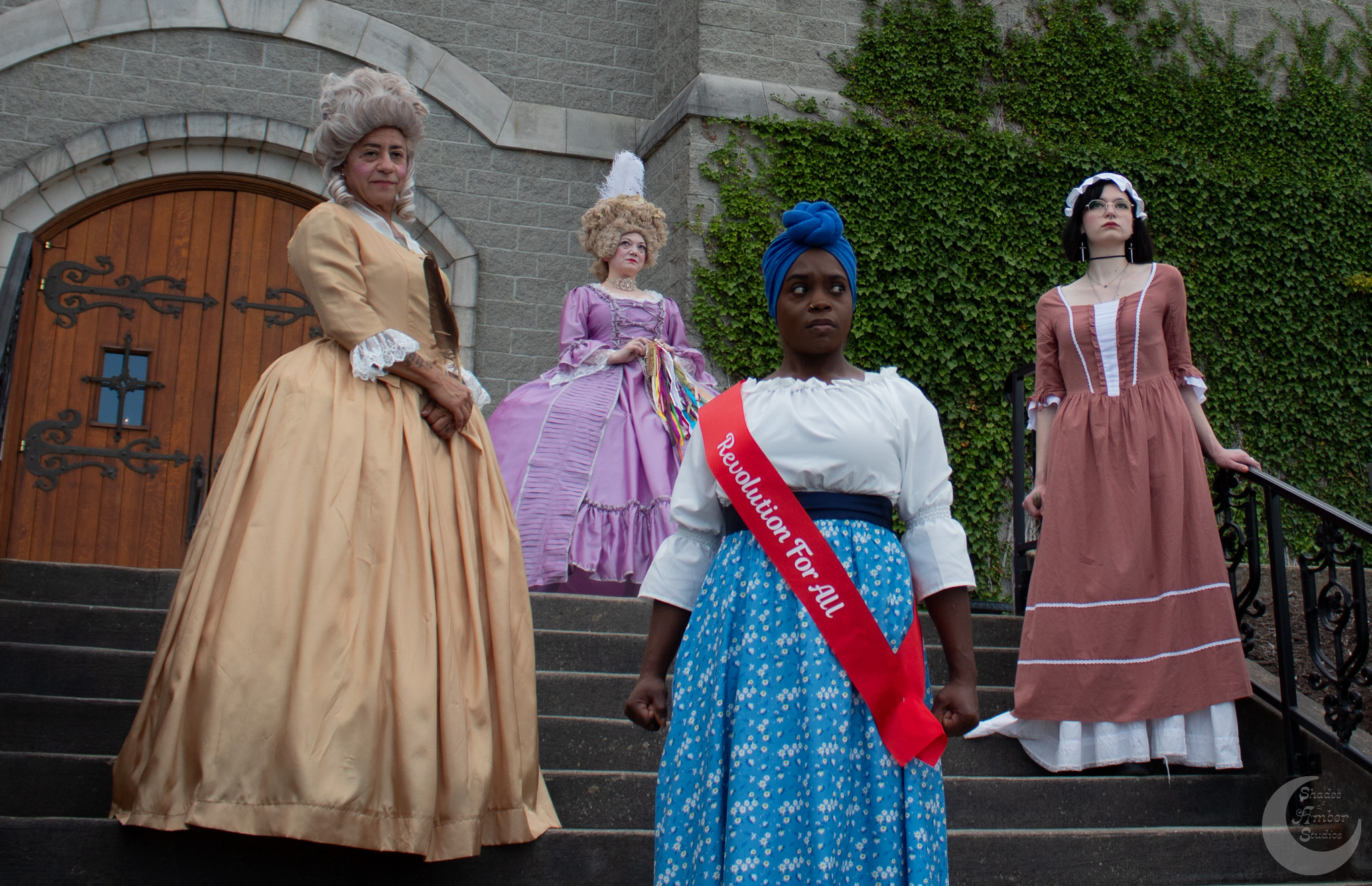 The Revolutionists by Lauren Gunderson at R-ACT Theatre Productions October 11-19, 2024 (Pictured Rhonny Dam, Jenn Rian, Myriah Cross, Sarah Baker)