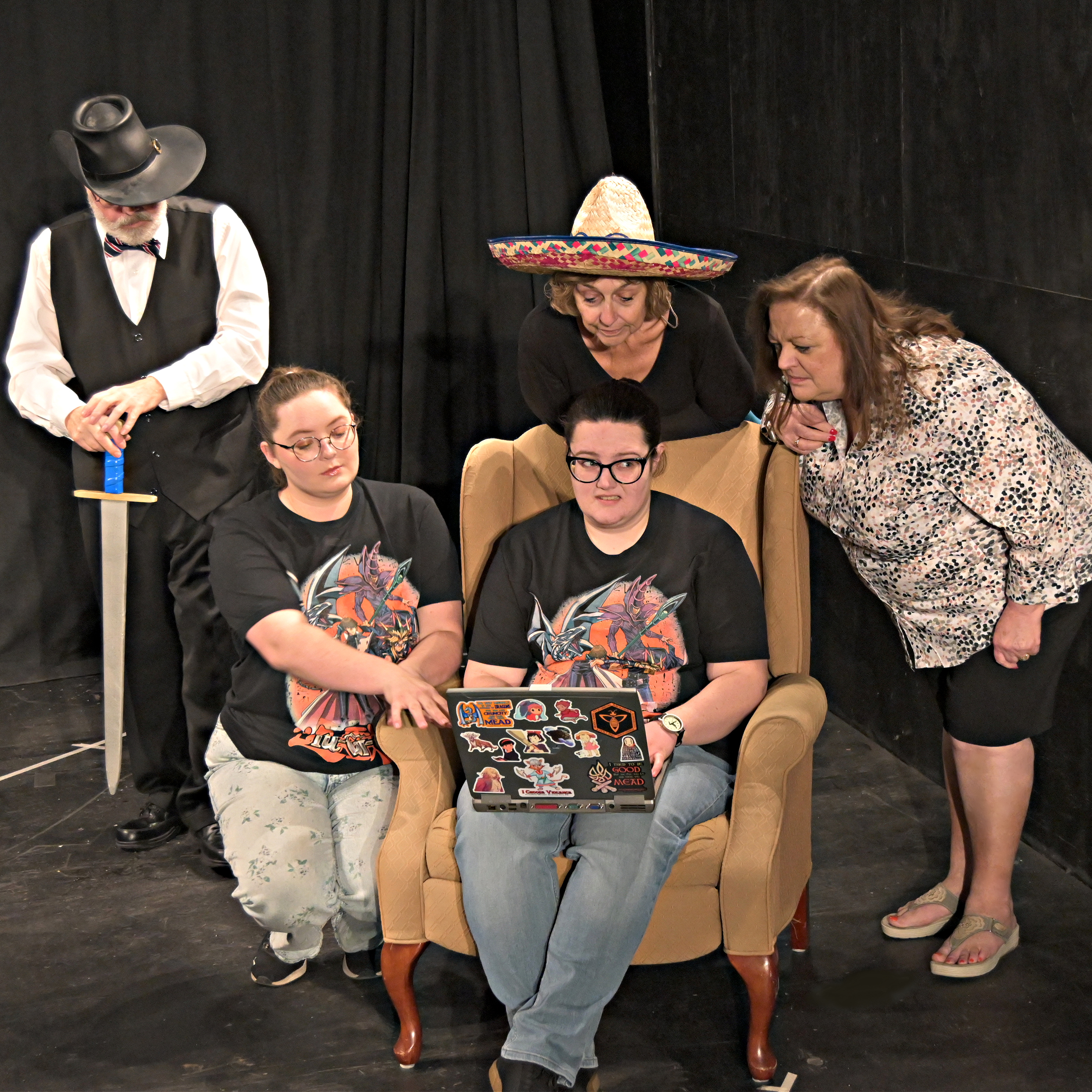 Kevin McGuire (Figment 1), Lynne O?Meara (Figment 2), Joan Schwartz (Maxine Redmond), Abby Shaw (Alex), and Anna McAnallen (Ally) in Imaginary Exits, running May 2-11, 2025.