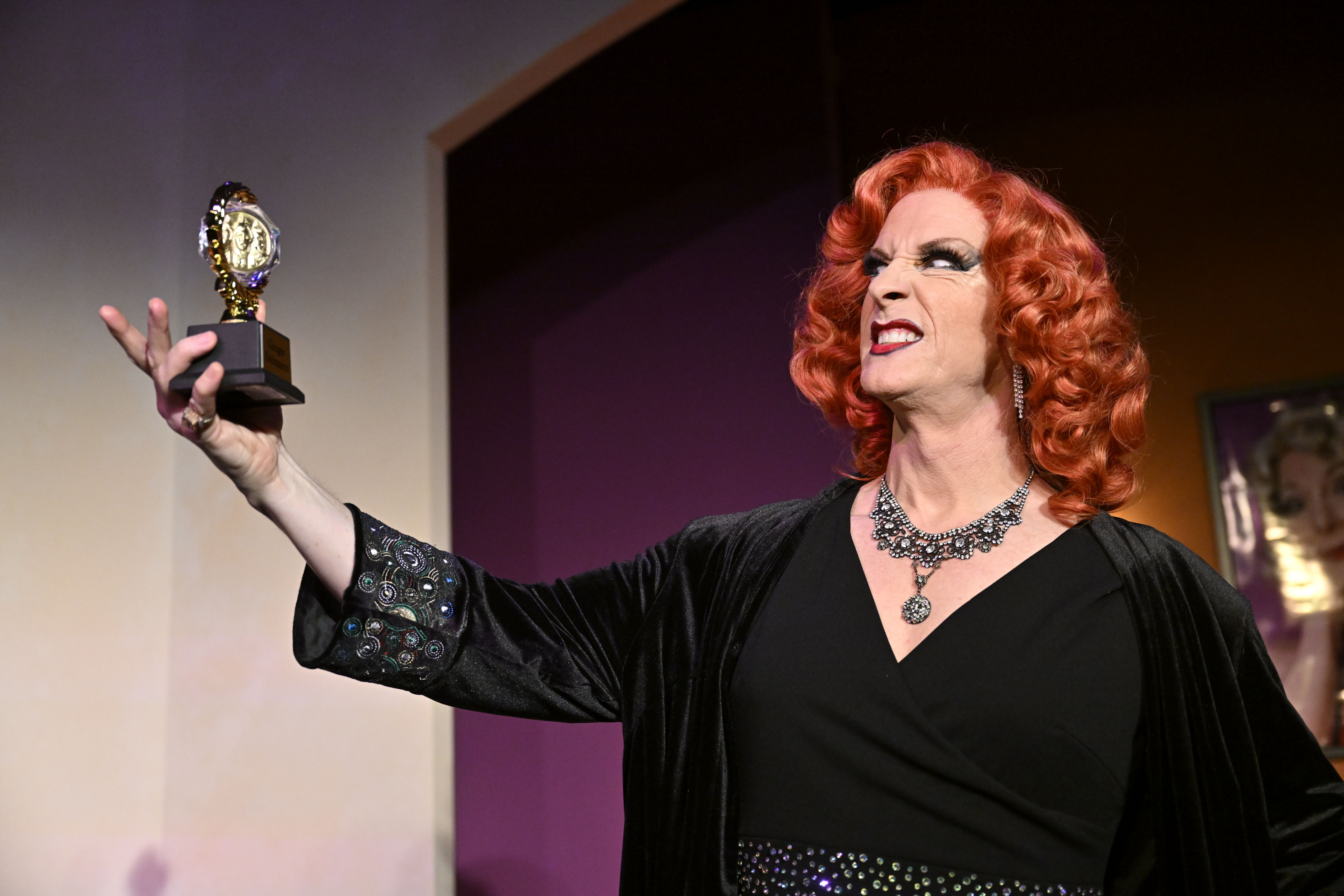 Kevin Kelly as Sylvia St. Croix in Ruthless! The Musical at The Winter Park Playhouse 