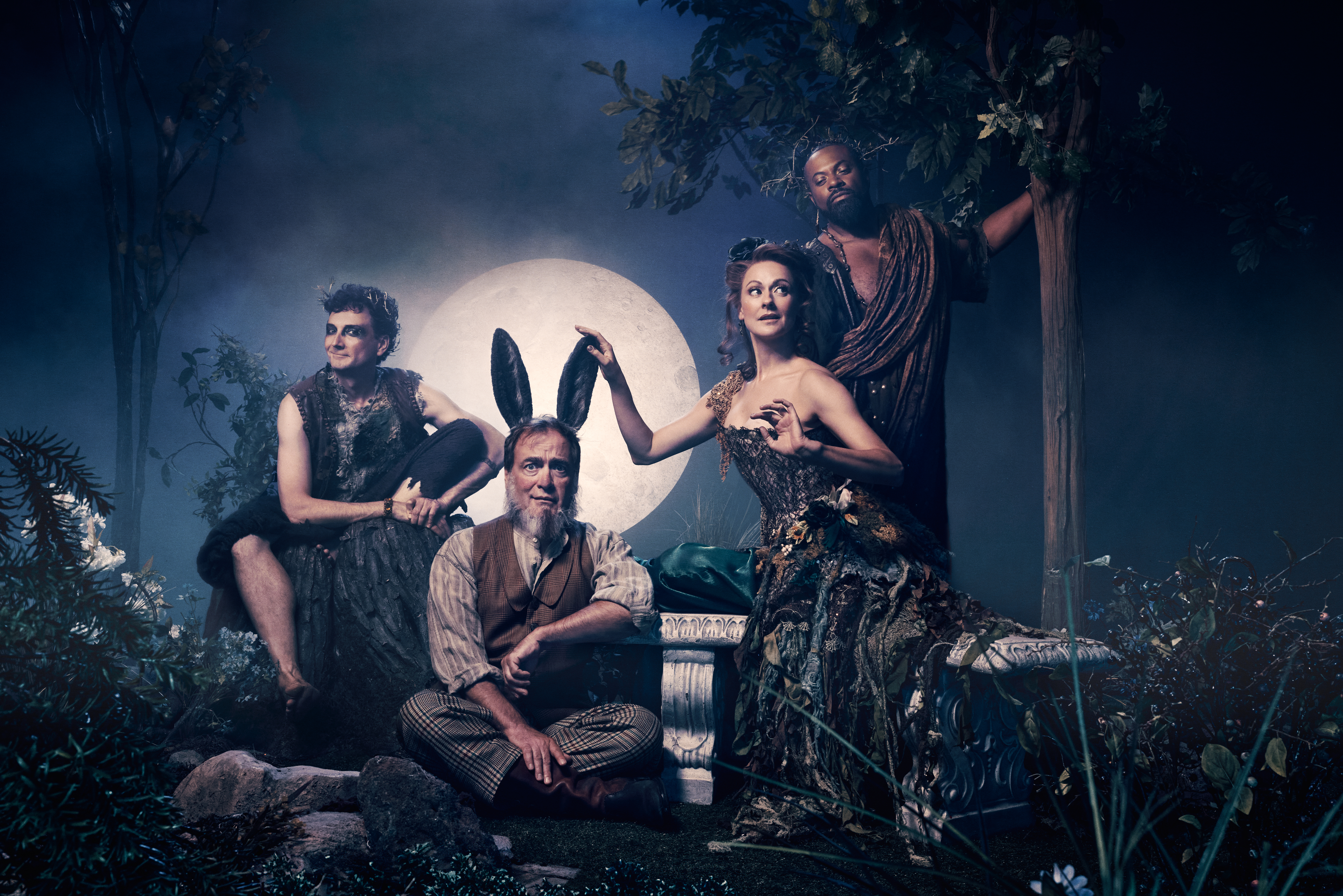 From left: Mike Nadajewski, Michael Spencer-Davis, Sara Topham and Andr Sills, A Midsummer Night''''s Dream. Stratford Festival 2026. Photo: Dariane Sanche.