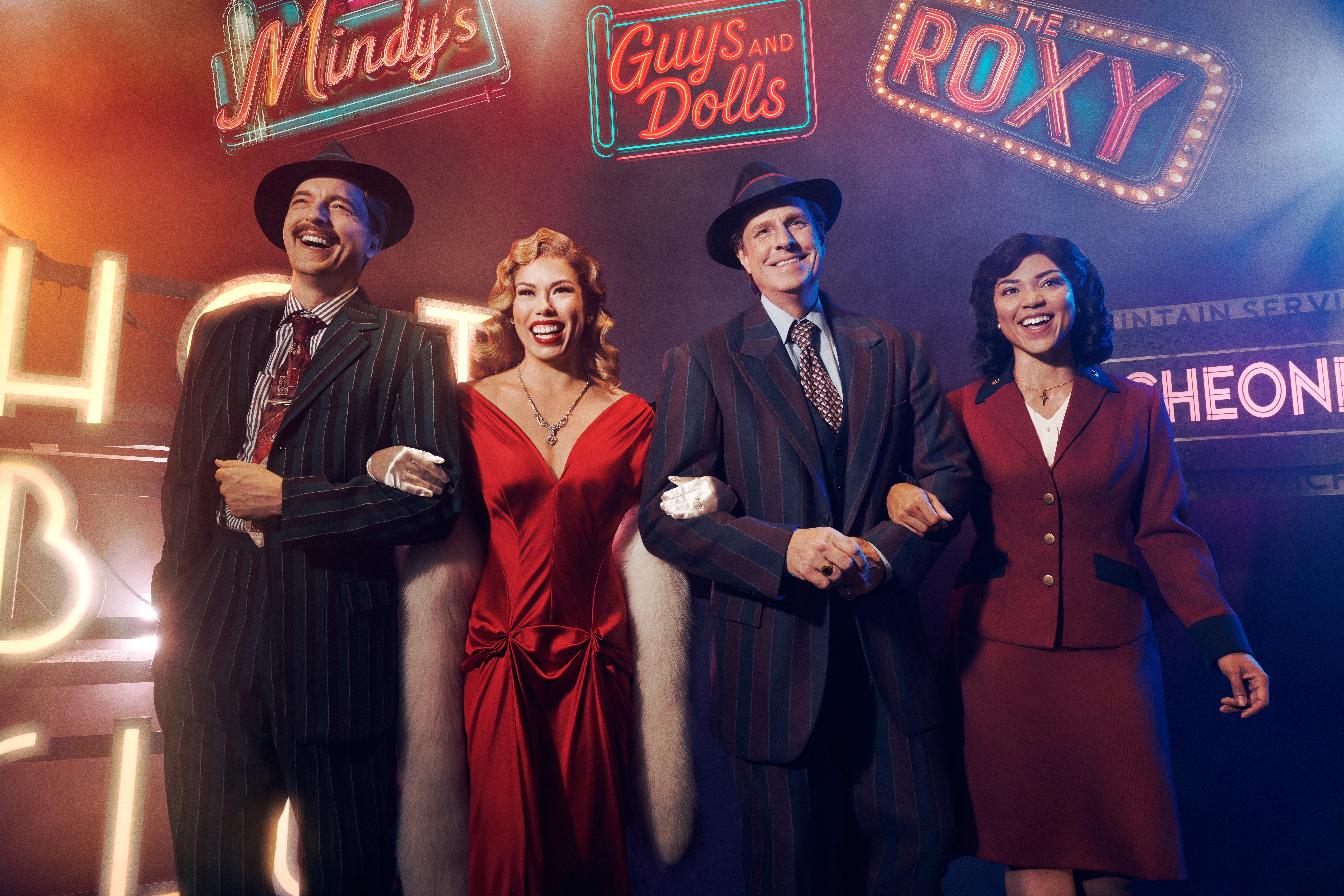 From left: Mark Uhre, Jennifer Rider-Shaw, Dan Chameroy and Olivia Sinclair-Brisbane, Guys and Dolls. Stratford Festival 2026. Photo: Dariane Sanche.