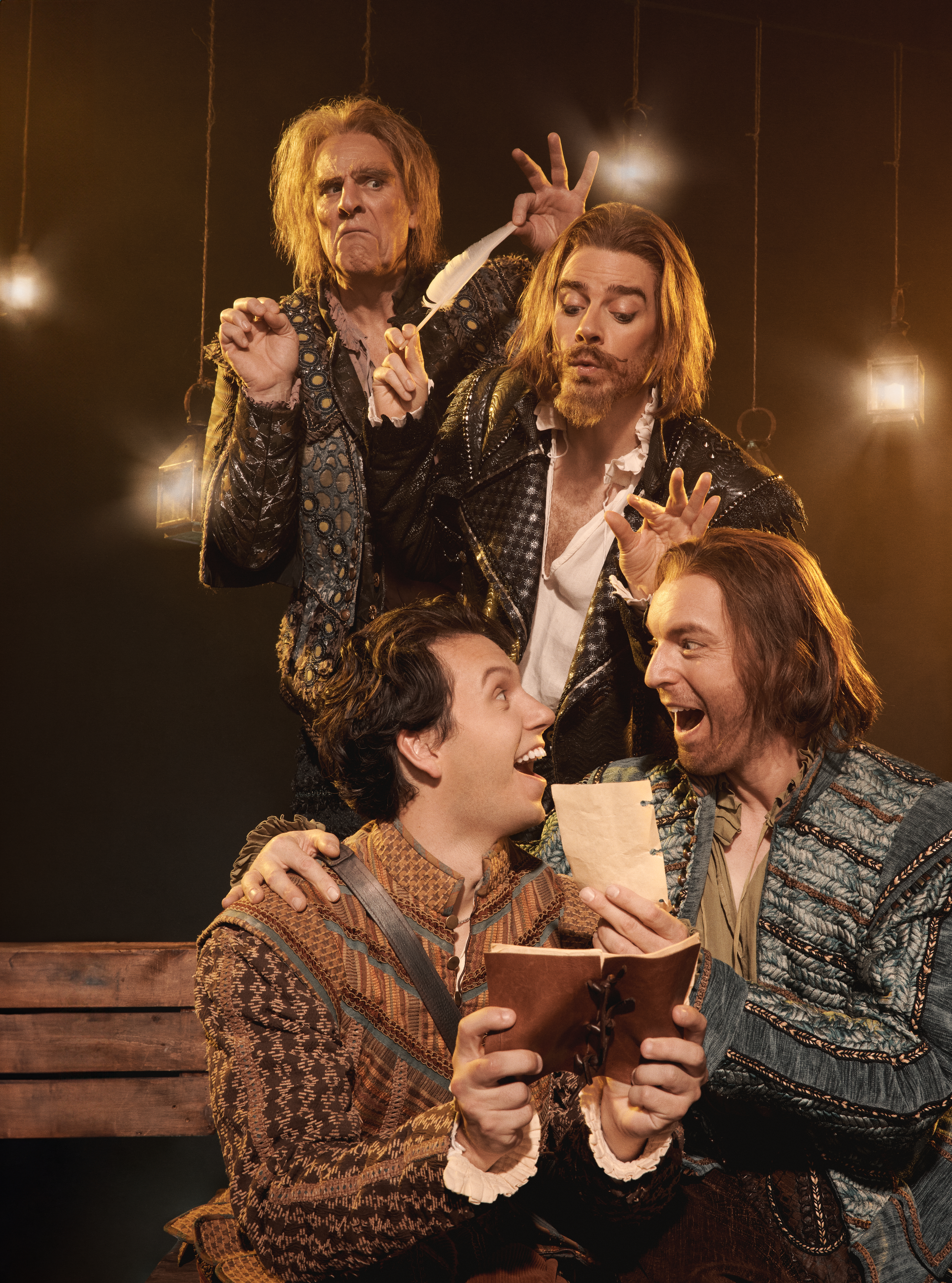 Clockwise from top: Dan Chameroy, Jeff Lillico, Mark Uhreand Henry Firmston, Something Rotten! Stratford Festival 2026. Photo: Dariane Sanche. 