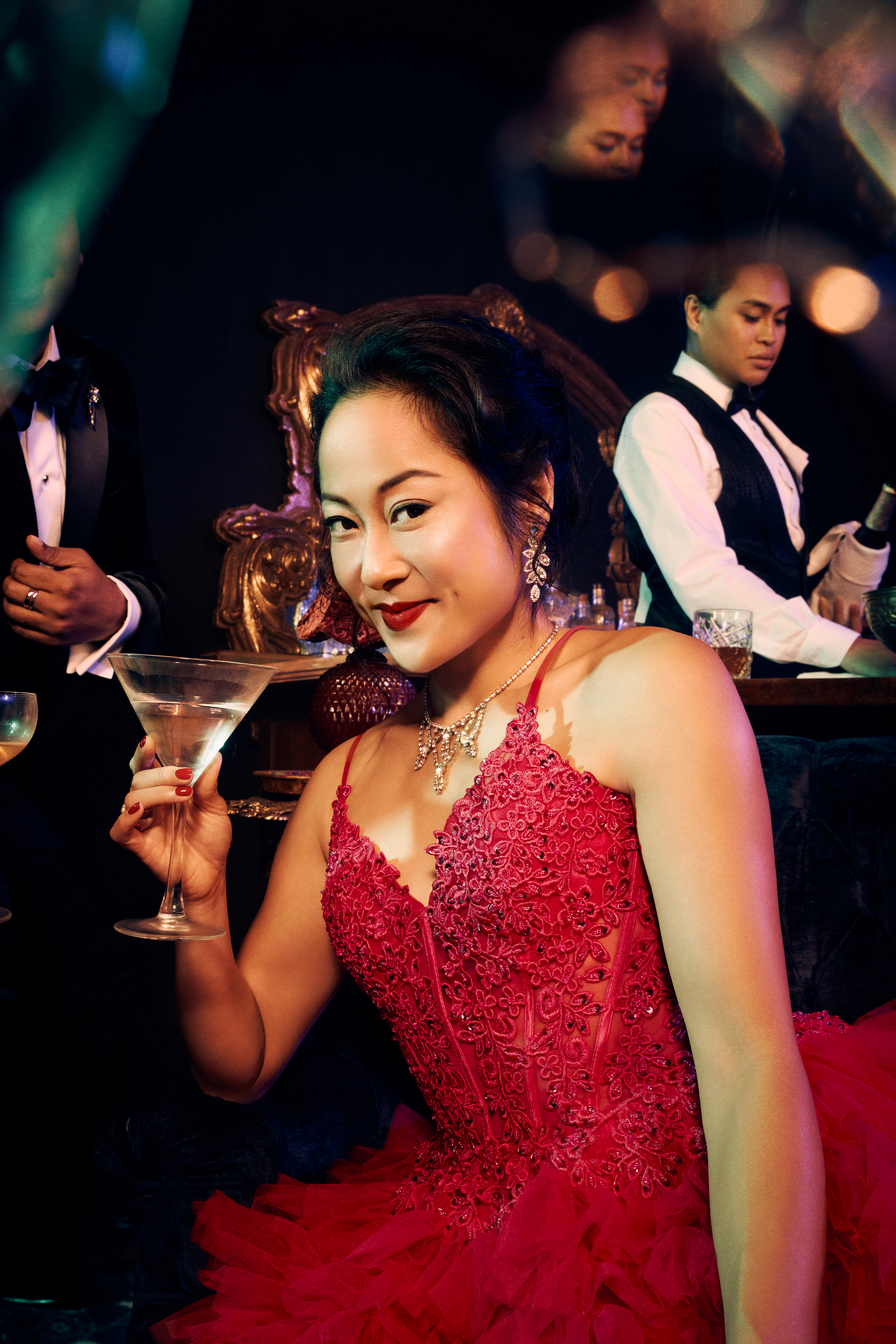 From left: Karthik Kadam, Agnes Tong and Nestor Lozano Jr., The Tao of the World. Stratford Festival 2026. Photo: Dariane Sanche.
