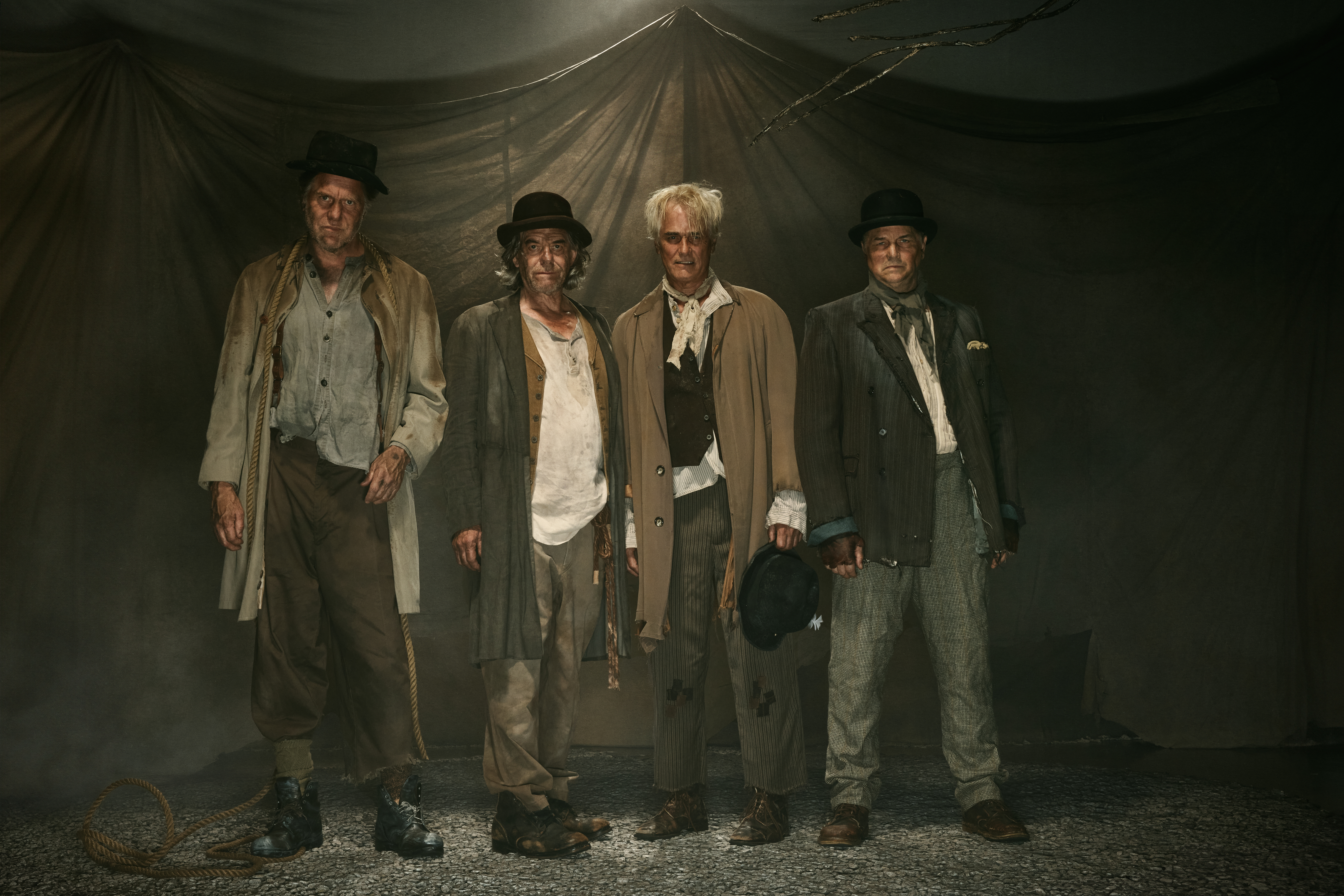David W. Keeley, Tom McCamus, Paul Gross and Jonathan Goad, Waiting for Godot. Stratford Festival 2026. Photo: Dariane Sanche.