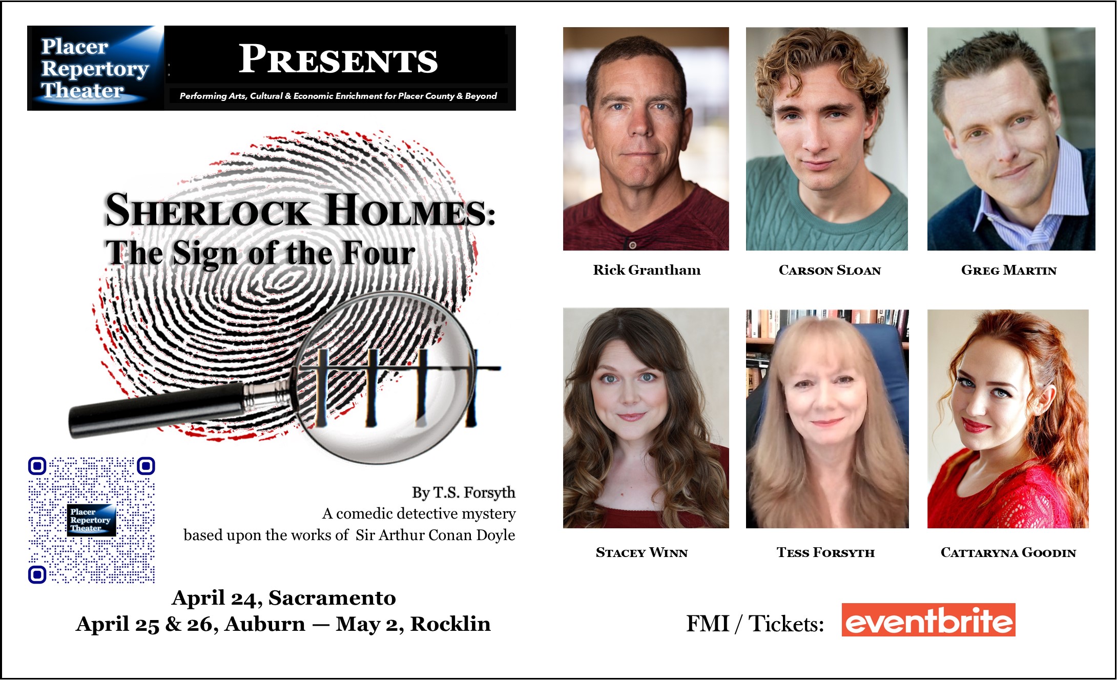 Placer Repertory Theater, new play - Sherlock Holmes: The Sign of the Four April 24 - May 2, 2025 - post card