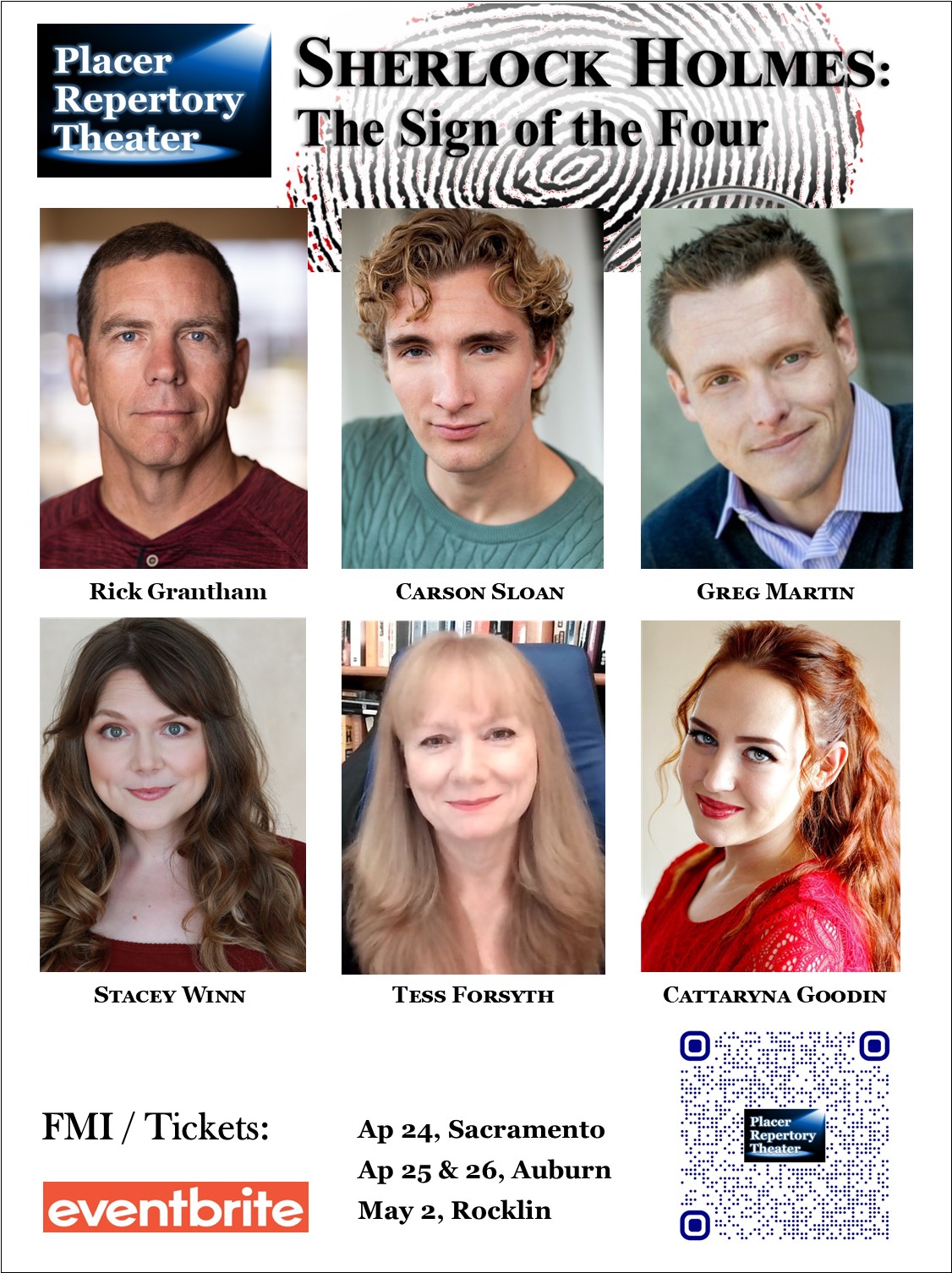 Placer Repertory Theater, new play - Sherlock Holmes: The Sign of the Four April 24 - May 2, 2025 - flyer Placer Repertory Theater, new play - Sherlock Holmes: The Sign of the Four April 24 - May 2, 2025 - flyer