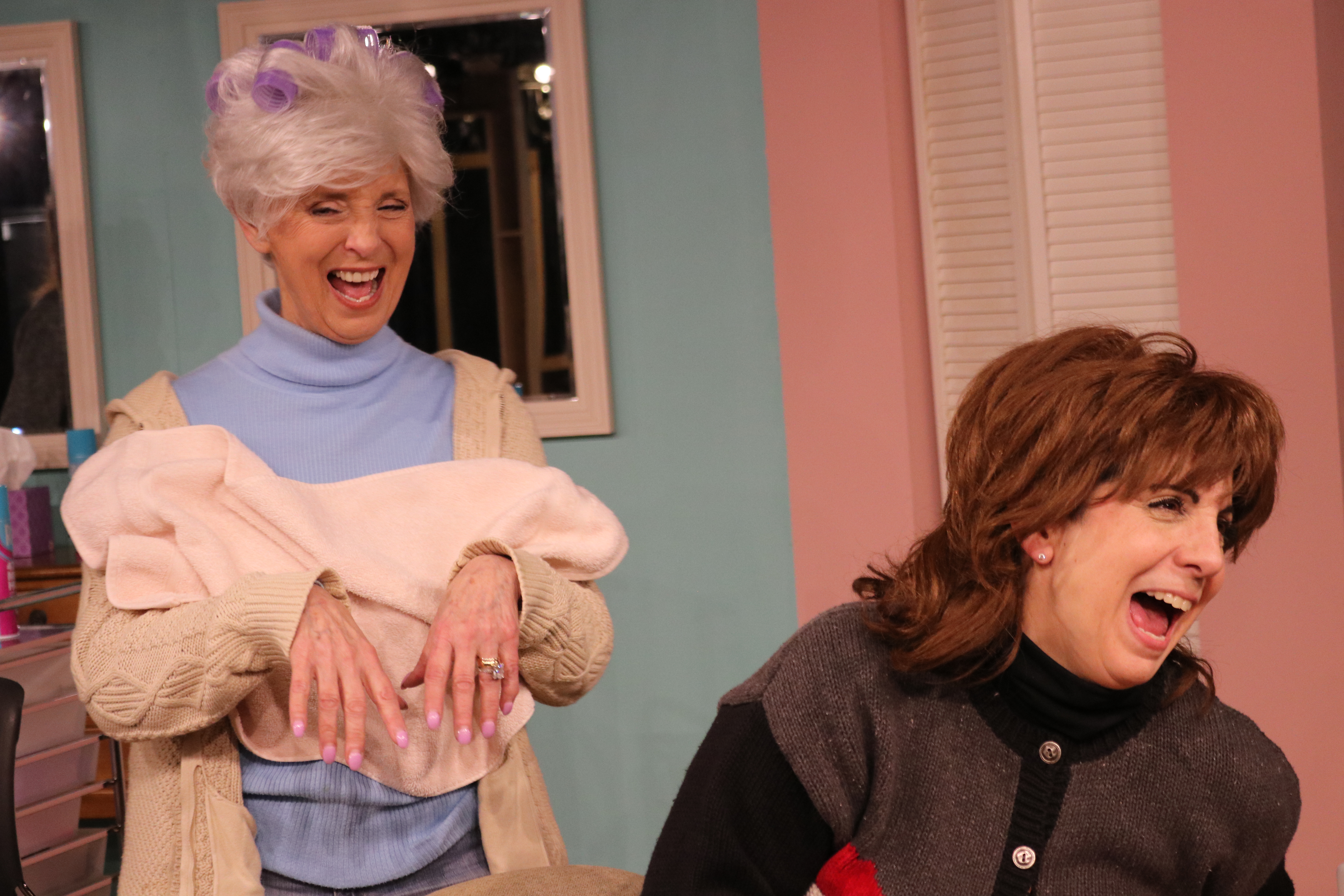 The cast of STEEL MAGNOLIAS at Curtain Call are having way too much fun in rehearsal for the production playing in The Dressing Room Theatre January 9 through 26. (Gail Yudain and Angela Mantero)