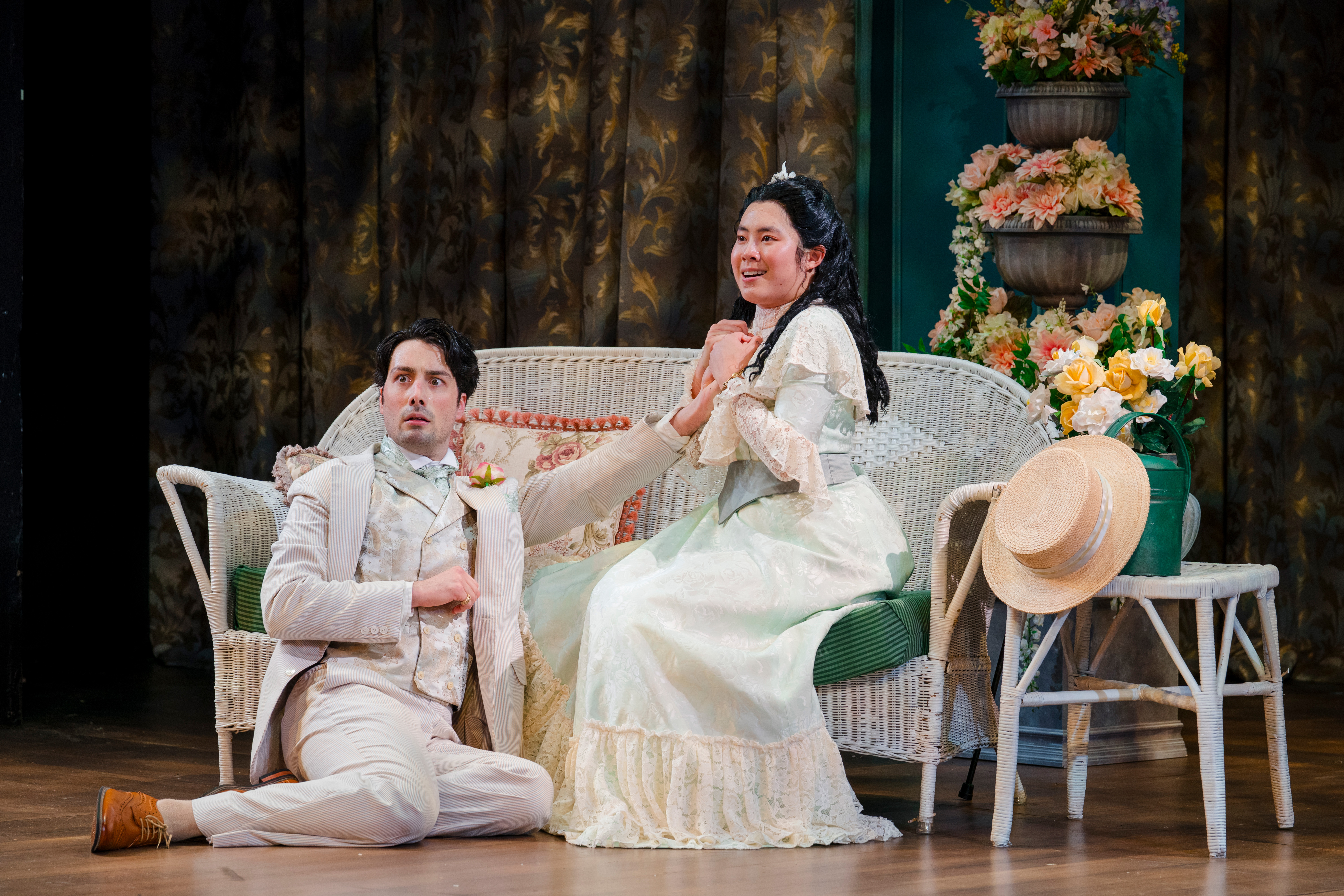 Christian Frost as Algernon Moncrieff and Joyce Meimei Zheng as Cecily Cardew. Photo by Avery Brunkus. Christian Frost as Algernon Moncrieff and Joyce Meimei Zheng as Cecily Cardew. Photo by Avery Brunkus.