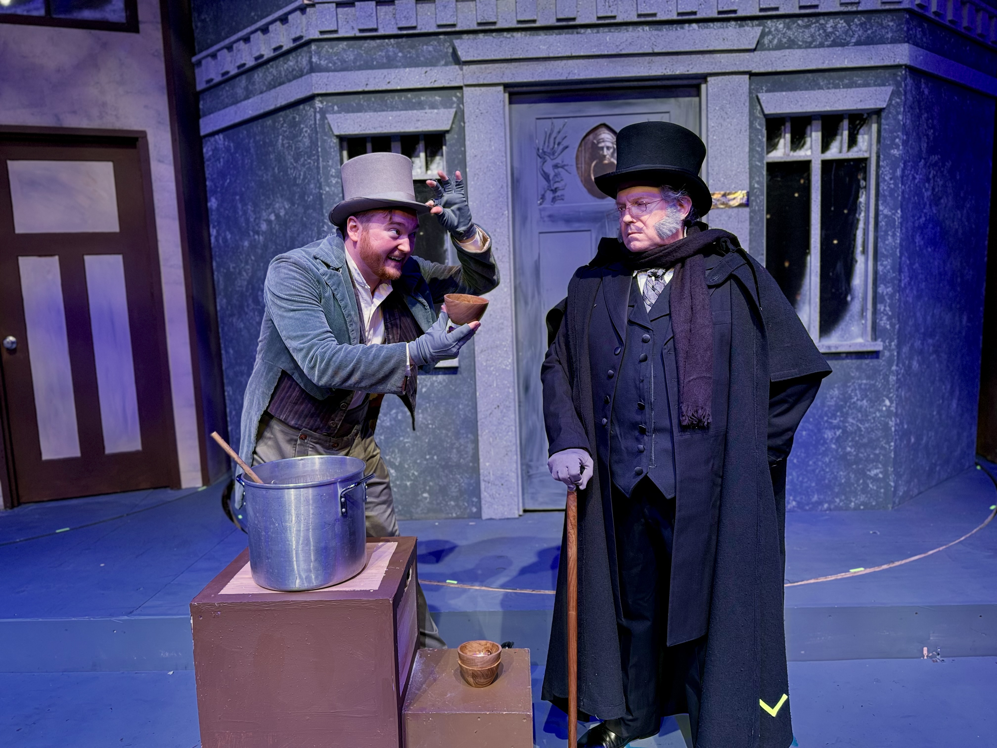 Chris Beiser as Scrooge; Dylan Jackson as Tom Jenkins