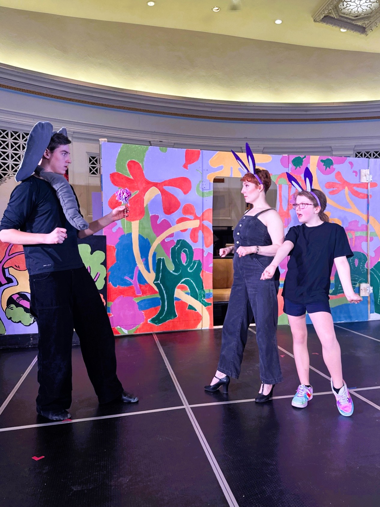 Horton faces off with the Sour Kangaroo (and the Young Kangaroo too)  L-R: Alex Sheppard Reid, April Rebecca and Adalyn Chance Marlowe-Hodge