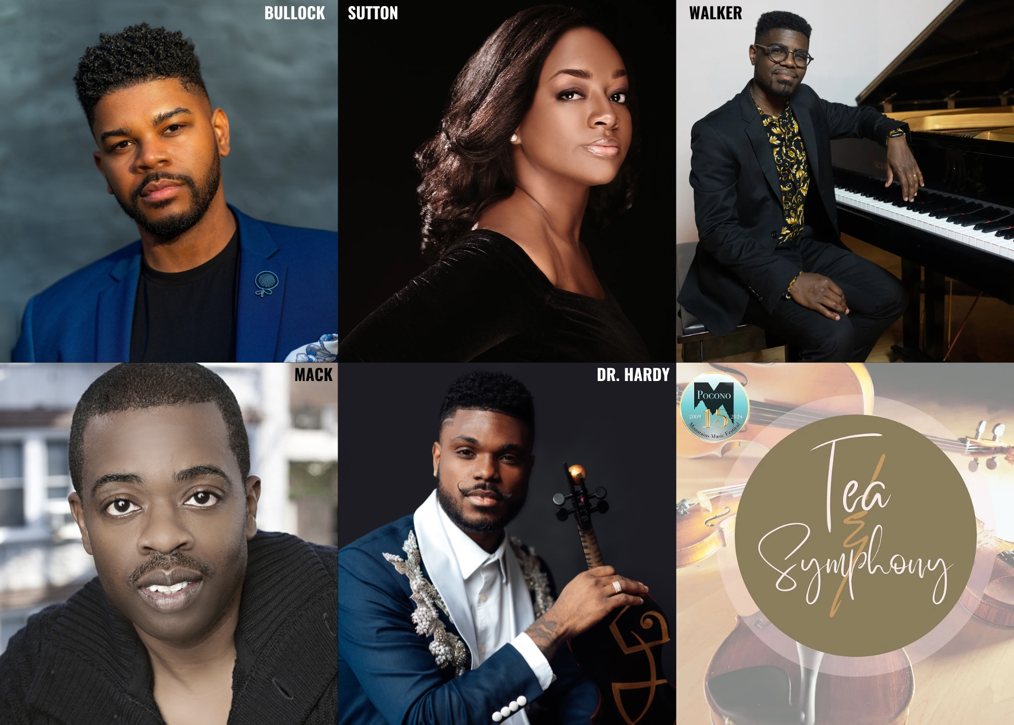 Tea & Symphony: (L-R) Phillip Bullock, Brandie Inez Sutton, Kyle P. Walker, Anthony Mack, and Dr. Edward W. Hardy, Pocono Mountain Music Festival (2024)