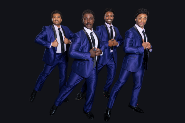 The Drifters - Trevail Maurice, Alfie Parker Jr., Jeremiah Valentino Porter, DeShawn Bowens in Beautiful: The Carole King Musical Maine State Music Theatre August 2023 Photo by Jared Morneau Phot