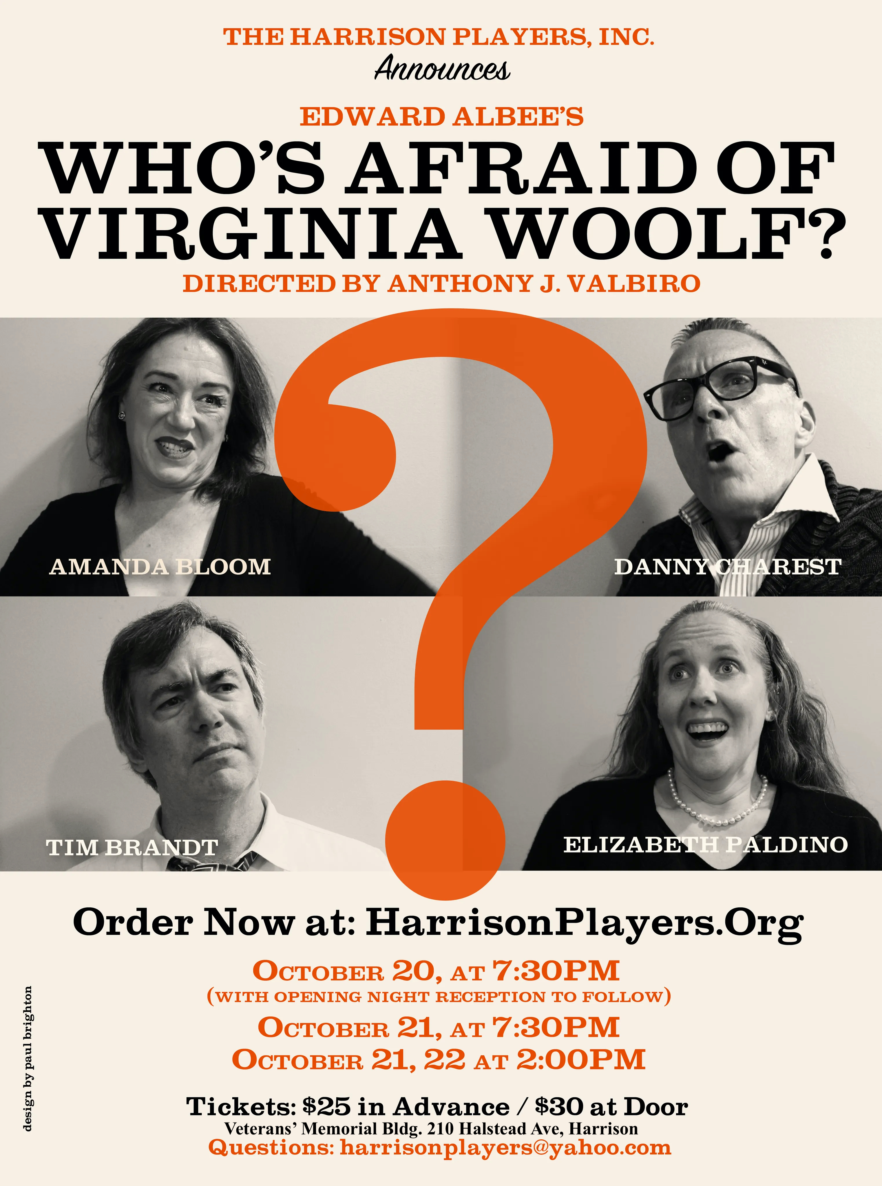 Get your tickets for Who''s Afraid of Virginia Woolf? at www.harrisonplayers.org